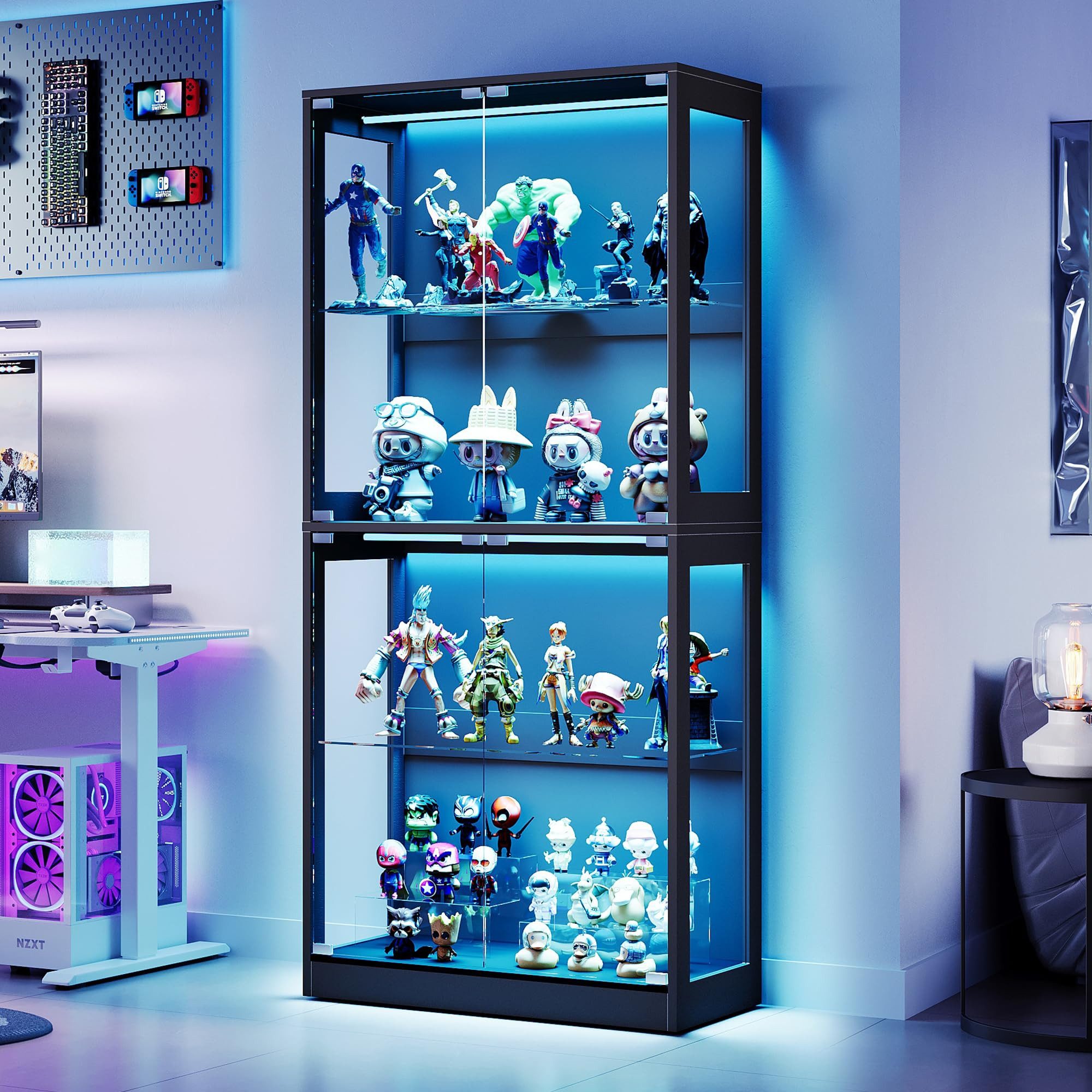 AMERLIFE Glasvitrine Display-Schrank, Wohnzimmerschrank mit RGB-LED & App-Steuerung (1-St) Standvitrine mit verstellbaren Böden für Sammlerstücke, 80x40x178cm