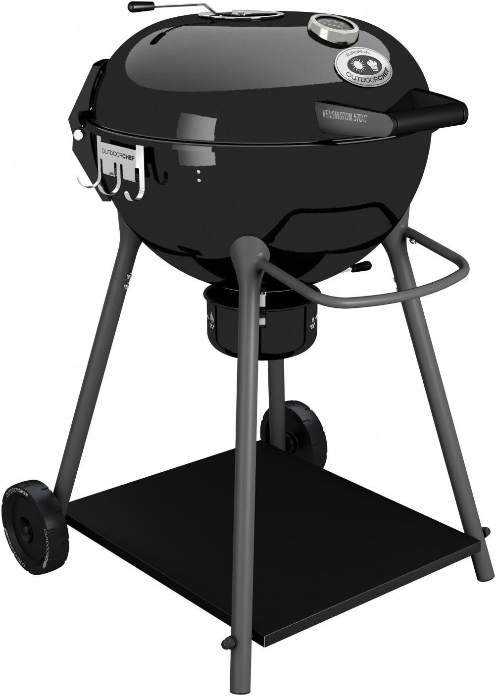 OUTDOORCHEF Holzkohlegrill Kensington 570 C, schwarz, 69x75x101 cm, Aufklappbarer Grillrost, Integriertes Thermometer