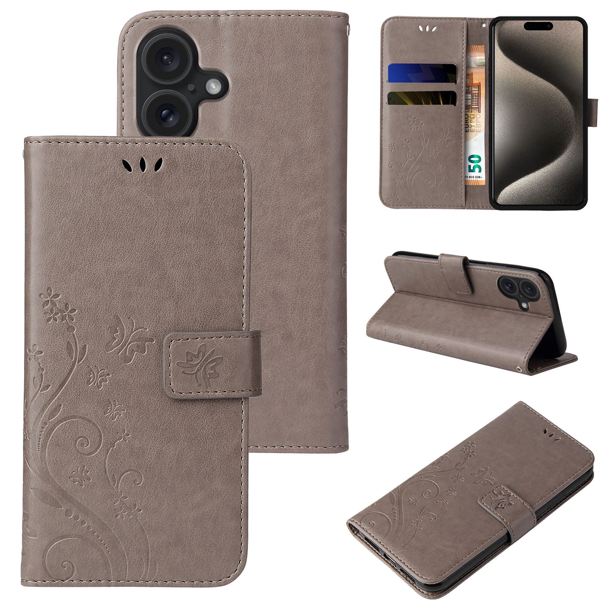 Tec-Expert Handyhülle Cover Tasche Hülle für Apple iPhone 17, Klapphülle Case mit Kartenfach Fliphülle aufstellbar, Motiv Blumen