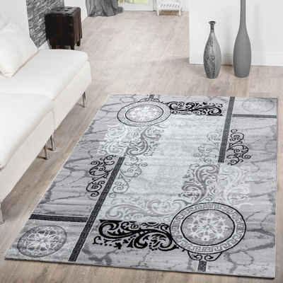 Designteppich Teppich Modern Preiswert Ornamente Kreis Muster Meliert Wohnzimmerteppich Grau, TT Home, rechteckig, Höhe: 13 mm