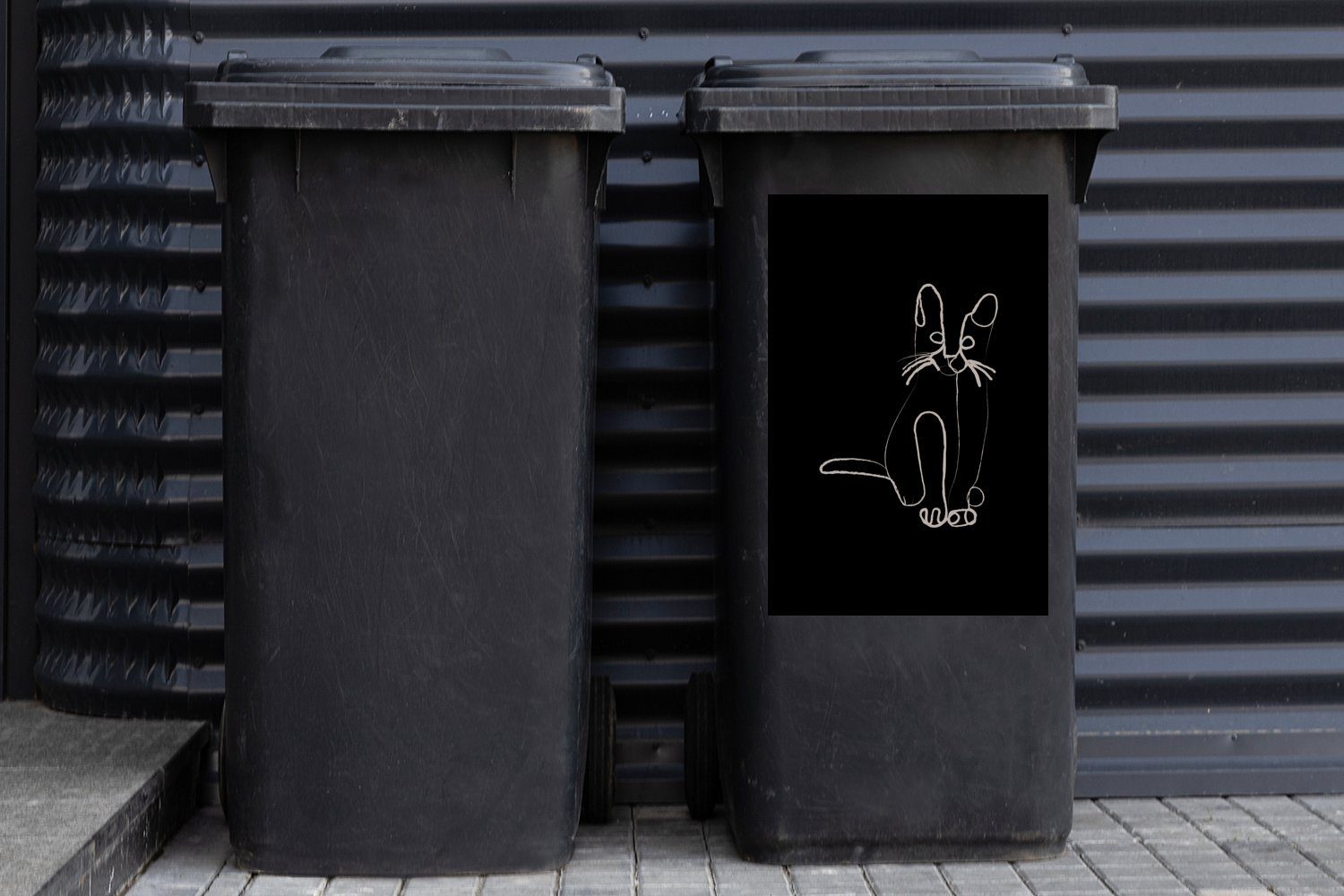 Sticker, St), Abfalbehälter Mülltonne, MuchoWow (1 Container, Wandsticker Haustier - Katze - Mülleimer-aufkleber, Linienkunst