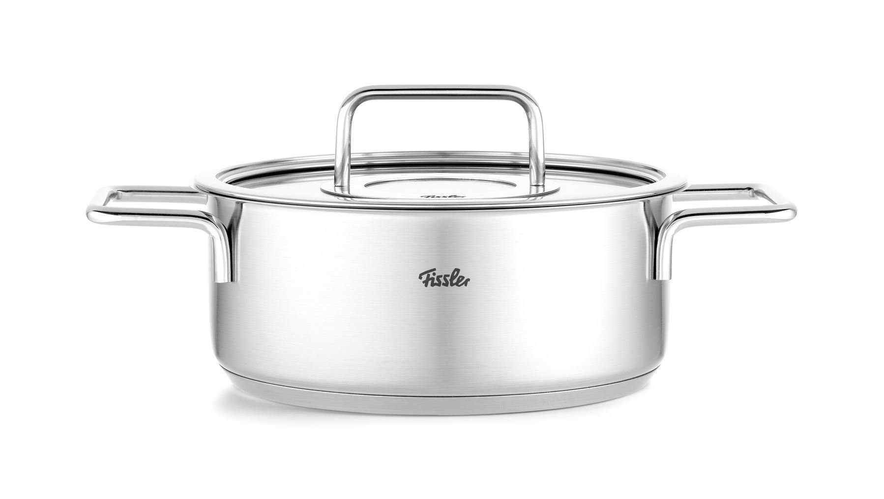 Fissler Suppentopf Pure Collection Bratentopf 20 cm + Glasdeckel,  Integrierte Mess-Skala und breiter Schüttrand für genaues