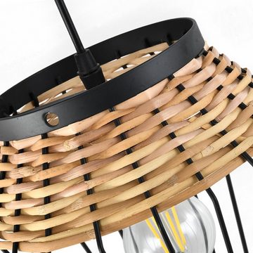 LQWELL Pendelleuchte E27 Hängelampe Schwarz, Retro Pendellampe, Hängeleuchte Vertigo Lampe, Höhenverstellbare Kronleuchter Metall Rattan, für Wohnzimmer Schlafzimmer Esszimmer Studio Bartheke