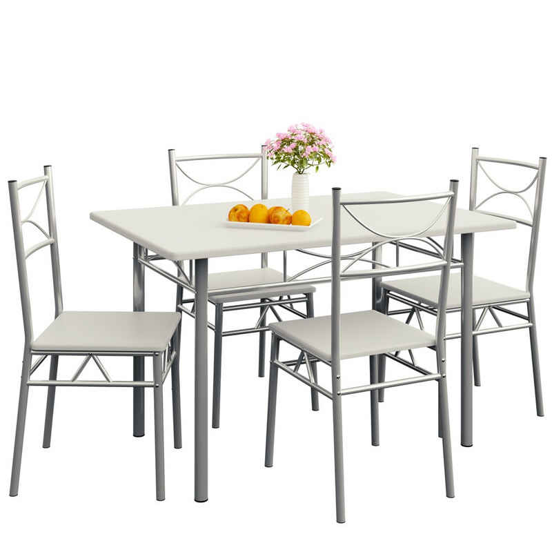 Casaria Esstisch »Paul« (5-St), Sitzgruppe Küchentisch mit 4 Stühlen für Esszimmer Küche Essgruppe Tisch Stuhl Set - Weiß