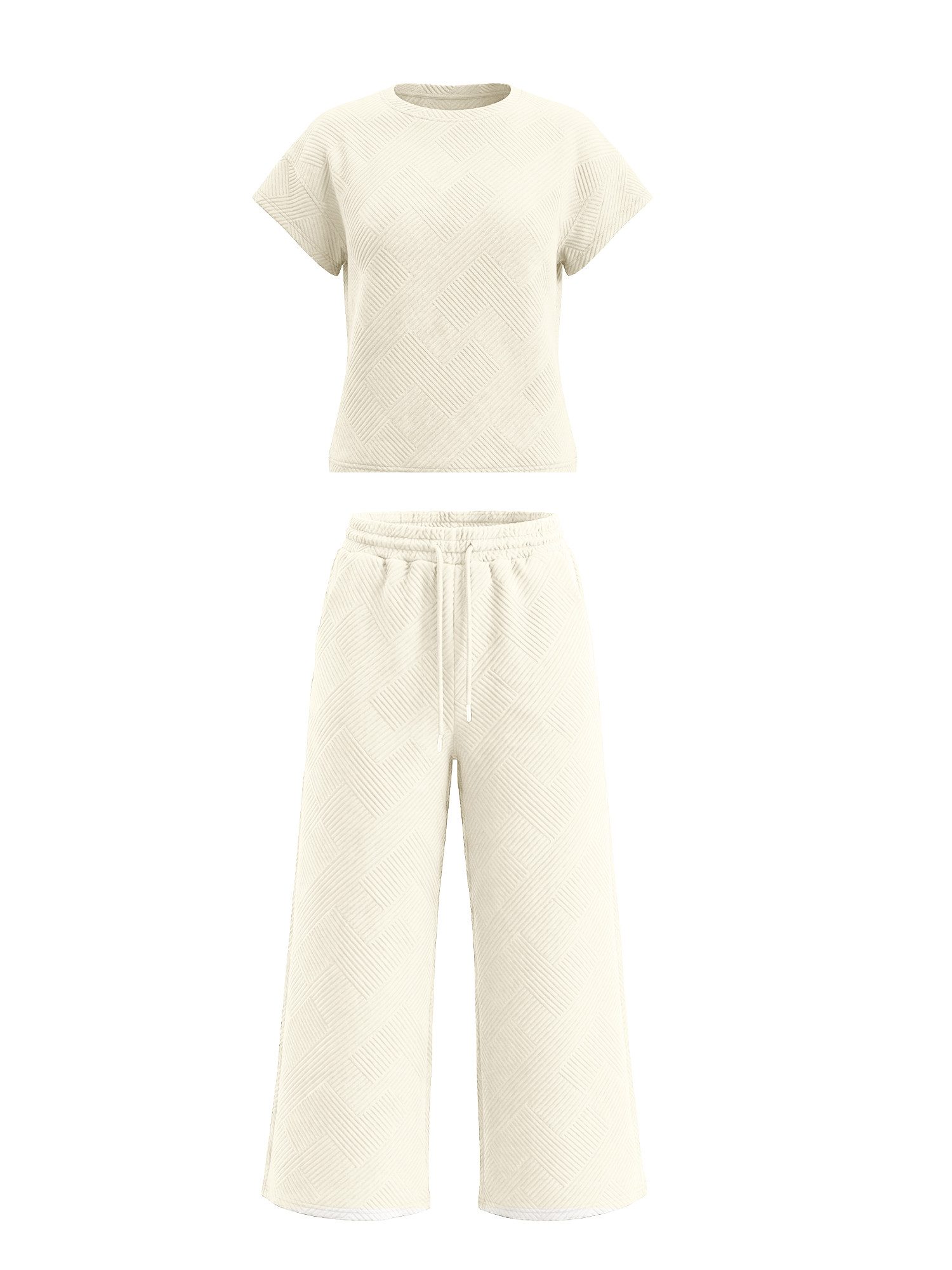 Imily Bela Hausanzug Damen Loungewear-Sets (Set, 1 tlg., Kurzarmtops + Cropped-Hosen mit weitem Bein) einfarbig – Bild 2 von 5