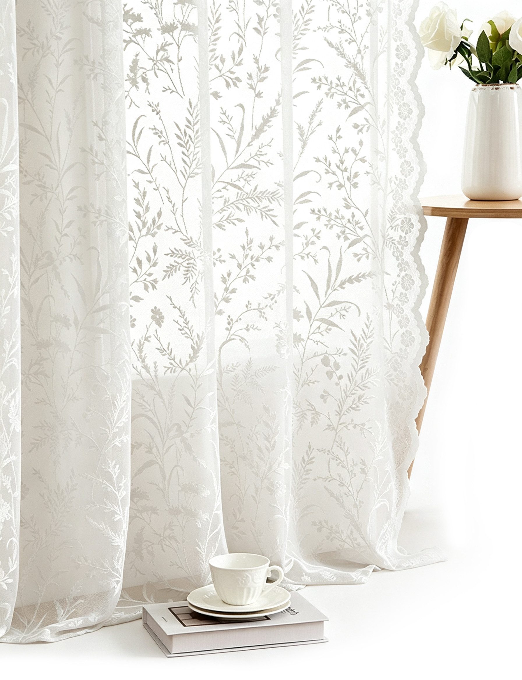 Agger Vorhang Vorhang im viktorianischen Stil, Spitzen-Blumen-Vorhang, transparenter Vintage-Vorhang für Wohnzimmer, Schlafzimmer