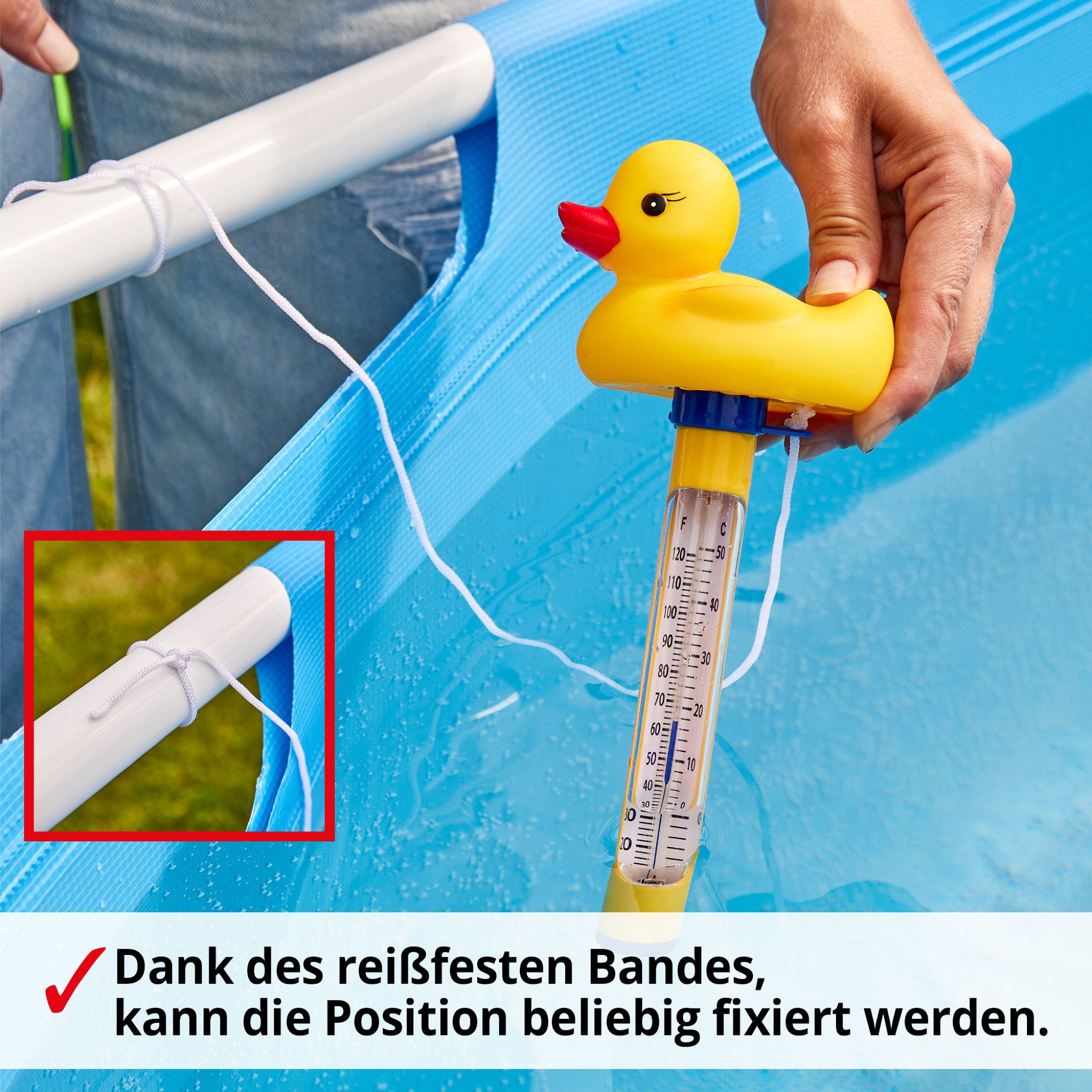Hecht Badethermometer mit reißfesten Band Celsius 0-50°C, Ideal für Pools, Badewannen, Schwimmbäder und Teiche