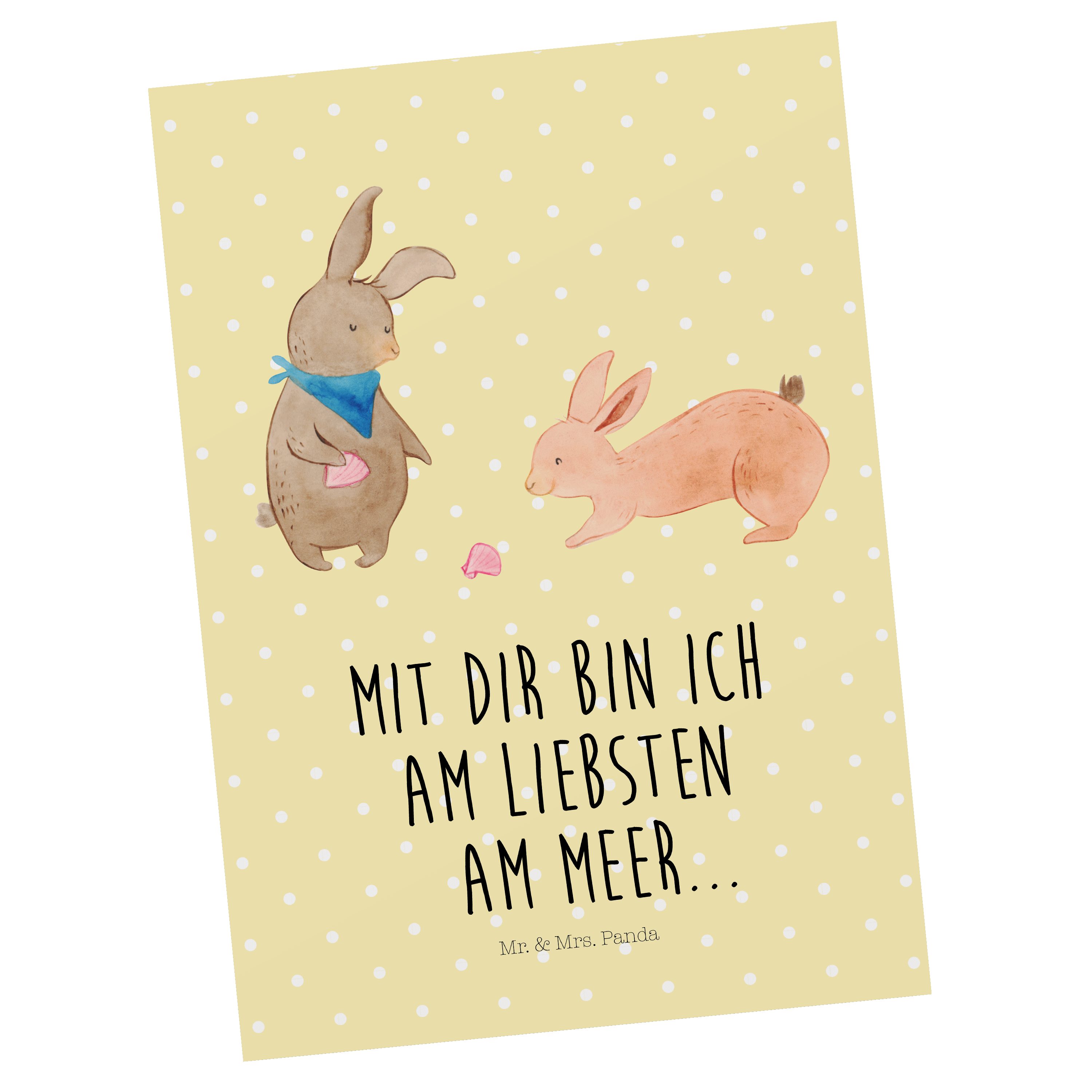 Mr. & Mrs. Panda Postkarte Hasen Muschel - Gelb Pastell - Geschenk, Muscheln, Dankeskarte, Einla