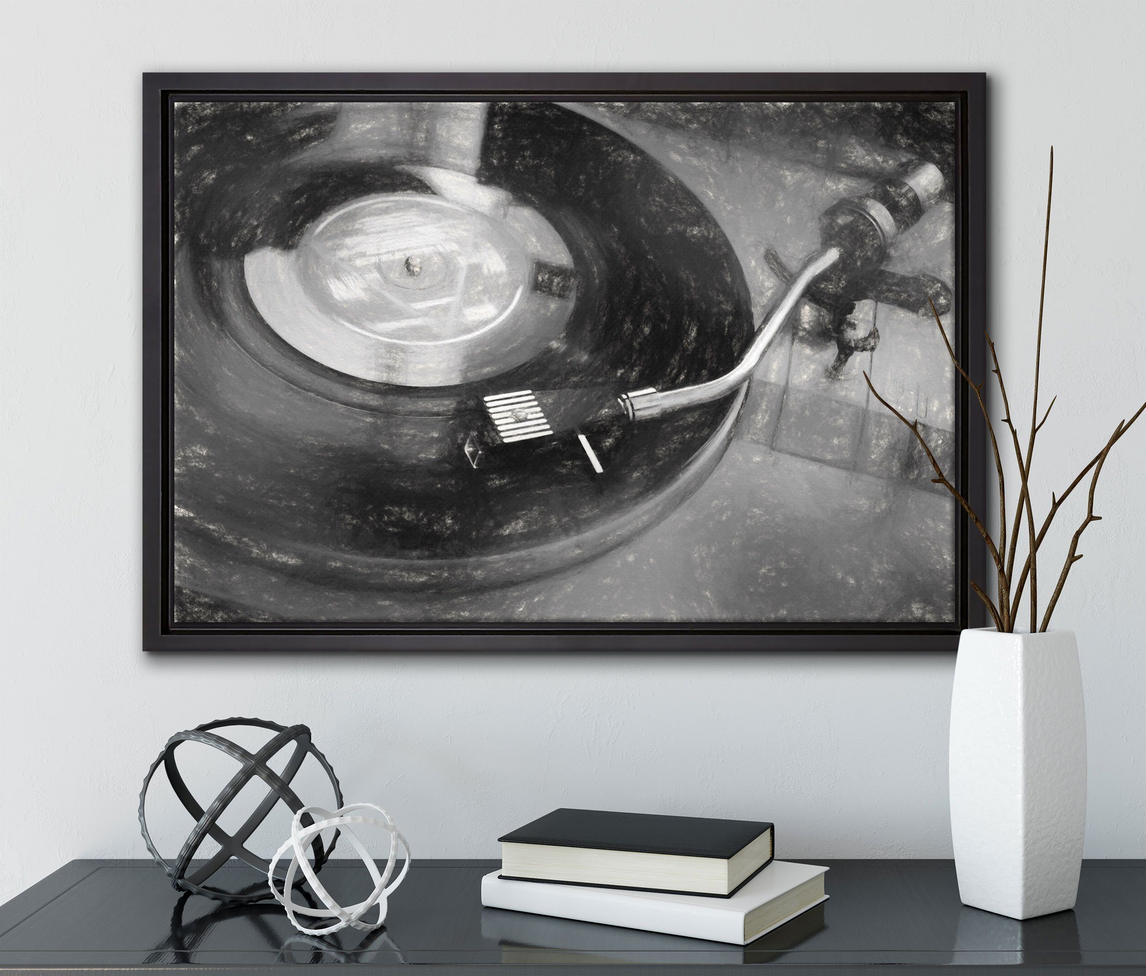 fertig inkl. Schallplatte, Schattenfugen-Bilderrahmen in einem Zackenaufhänger Wanddekoration Leinwandbild bespannt, Leinwandbild (1 St), gefasst, Pixxprint