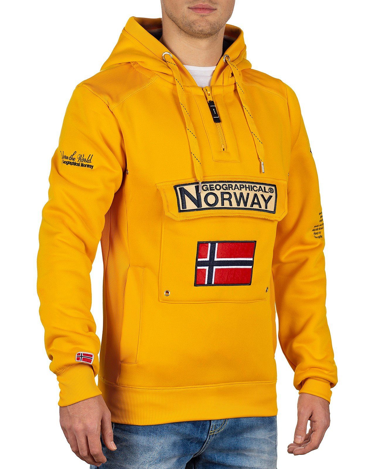 Geographical Norway Kapuzenpullover Herren Regular Fit Hoodie bagymclass men mit Norwegen Fahne als Emblem