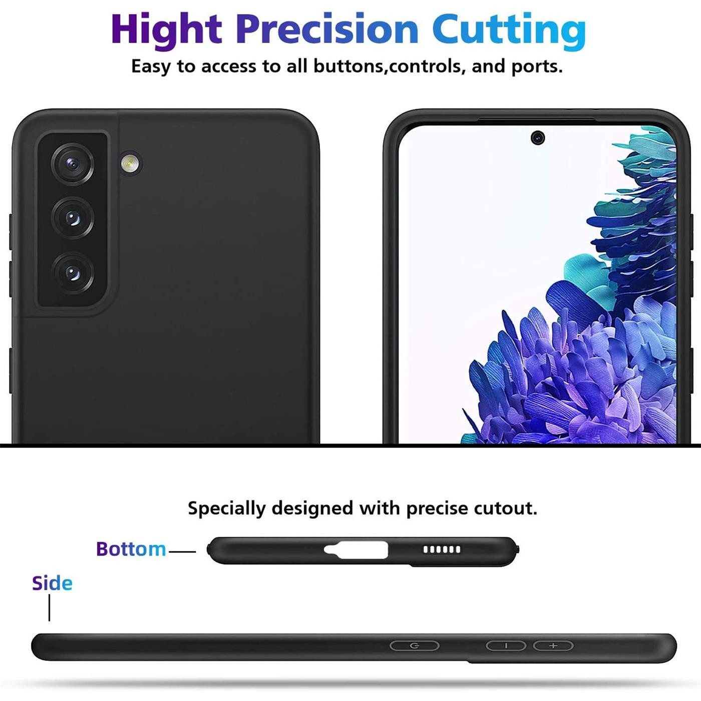 CoolGadget Handyhülle Handy Schutzhülle für Samsung Galaxy S21 matt schwarz 6,2 Zoll, Silikon TPU Hülle Schutz Tasche Cover schlicht Slim Case