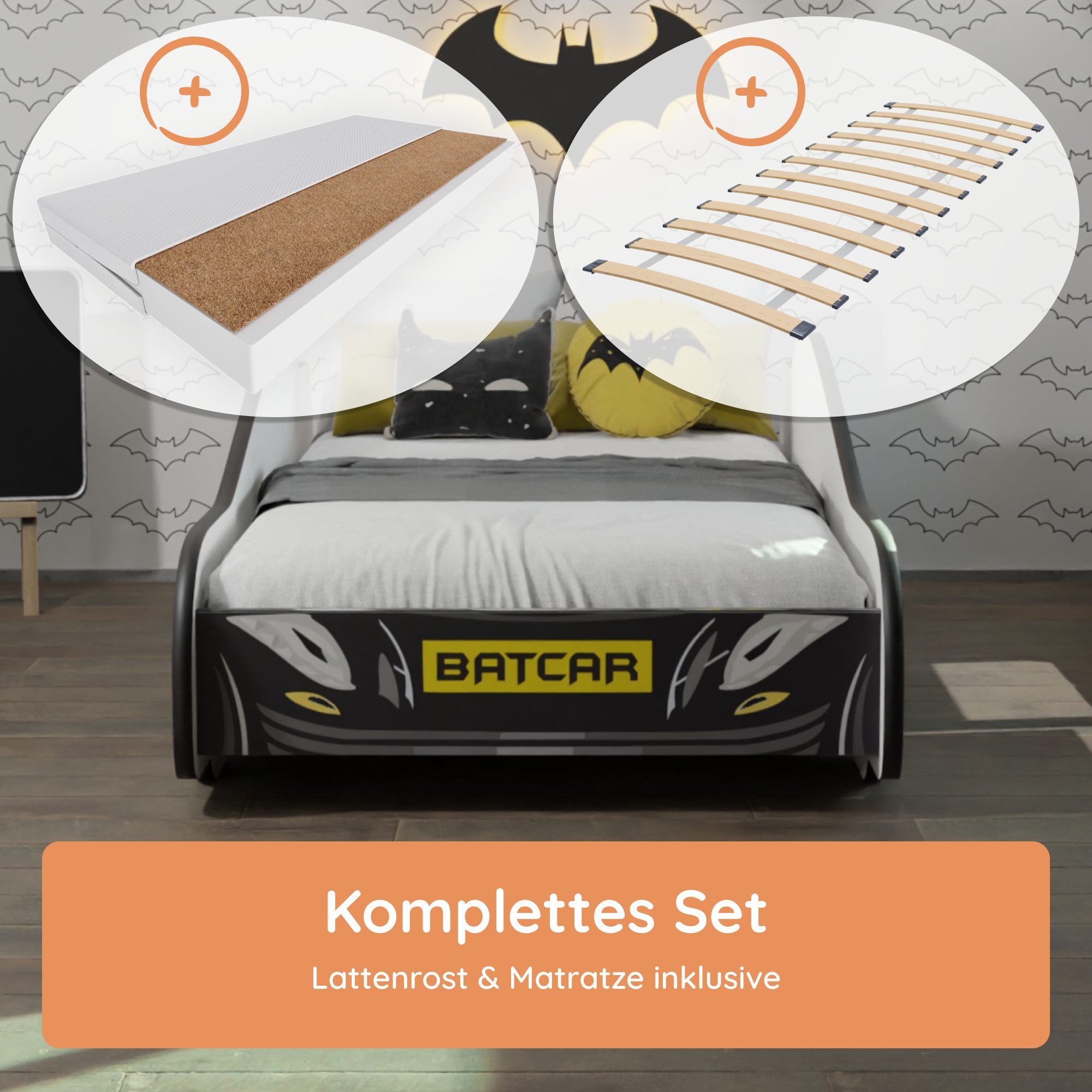 Kids Collective Autobett 70x140 / 80x160 cm Kinderbett Jugendbett mit Rausf günstig online kaufen