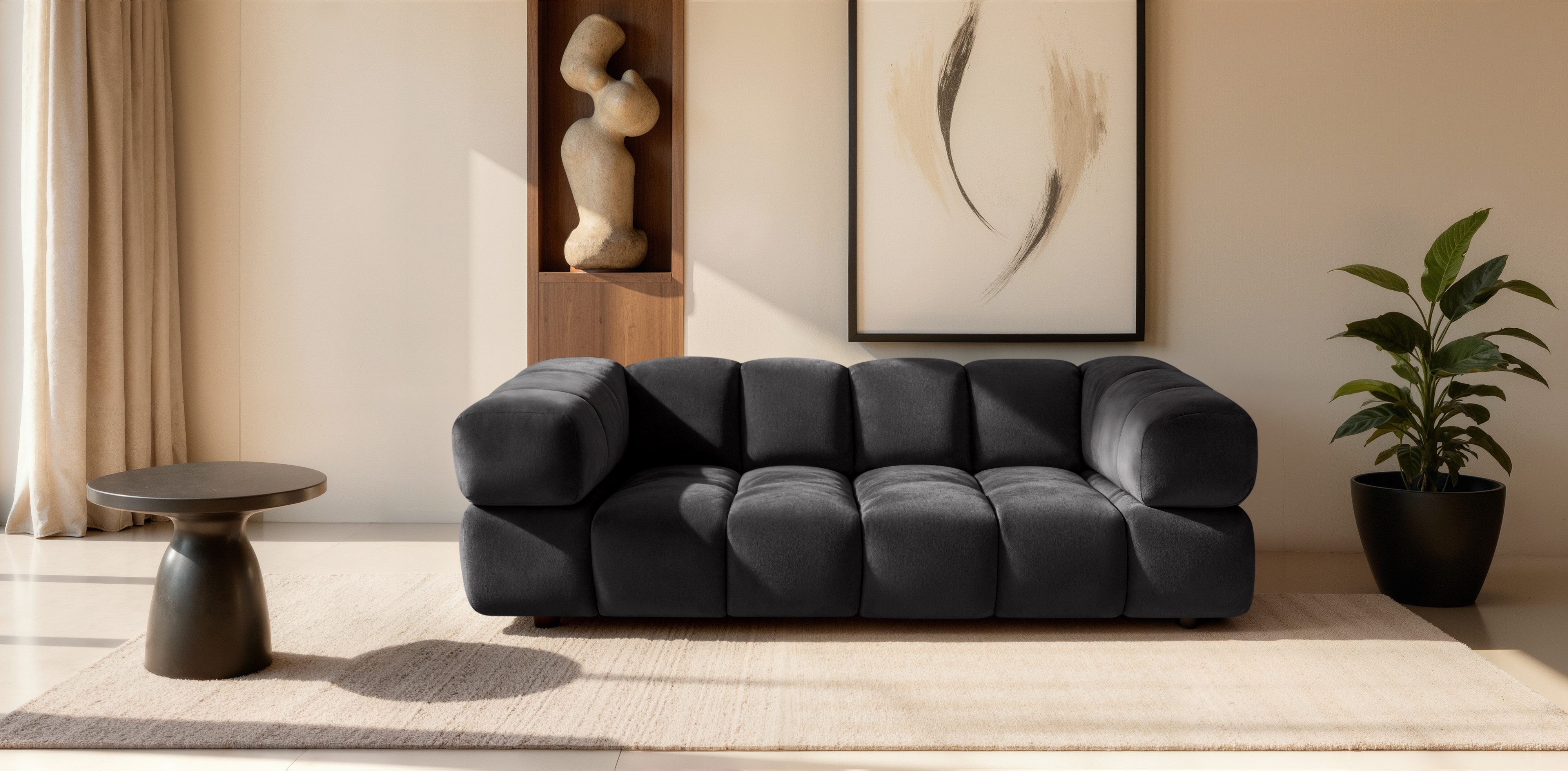 Kaiser Möbel Sofa 3-Sitzer für Wohnzimmer, Samtstoff Bluvel, Averro, 3-Sitzer Sofa, Designer-Bubble-Form,Modernes Minimalismus-Design