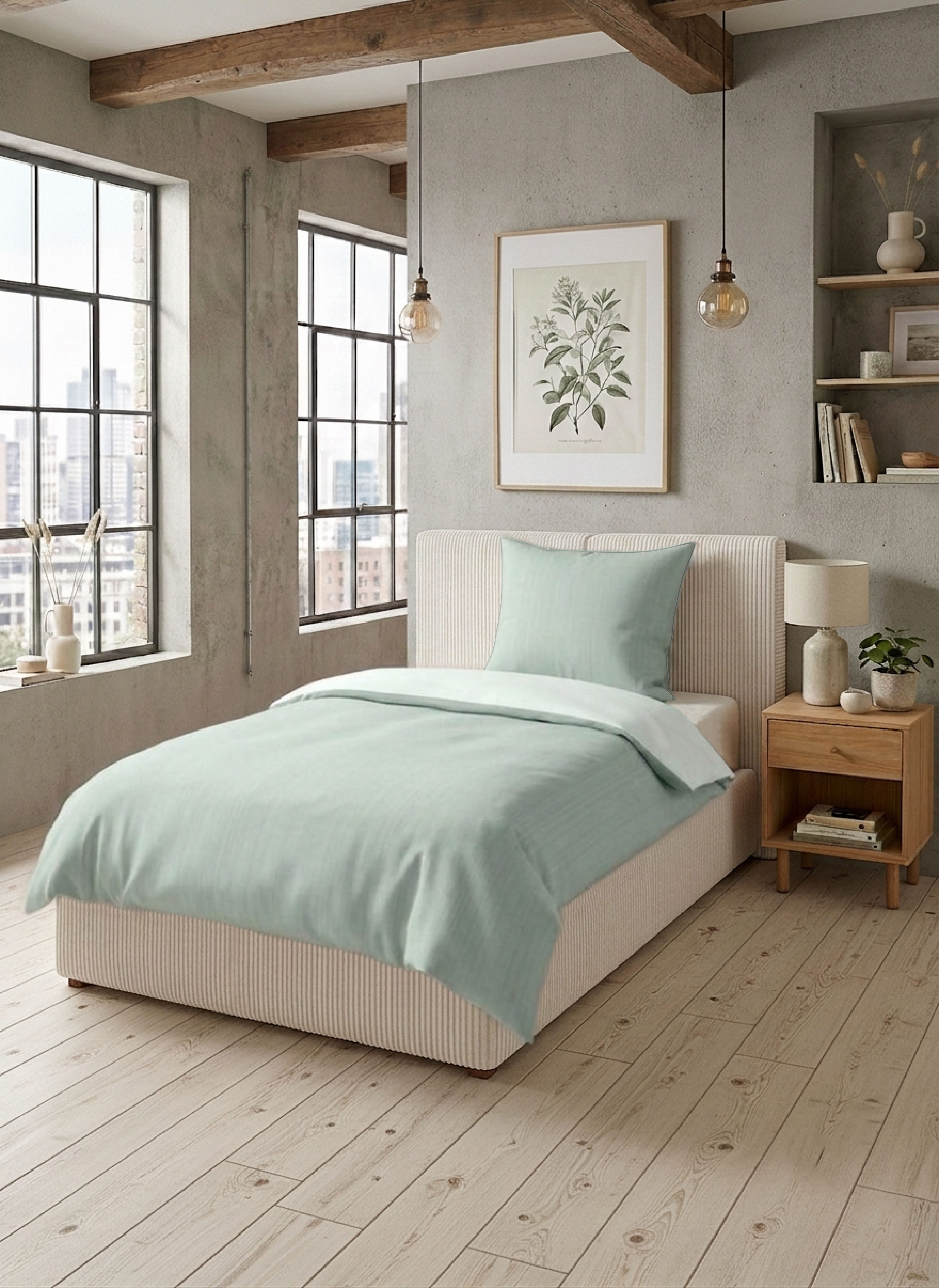 Biberna Wendebettwäsche 0615211 Premium Satin aus 100% Baumwolle mit Reißverschluß, Mako-Satin, 2 teilig, seidig glatt & atmungsaktiv, Reißverschluss, Feine Streifen