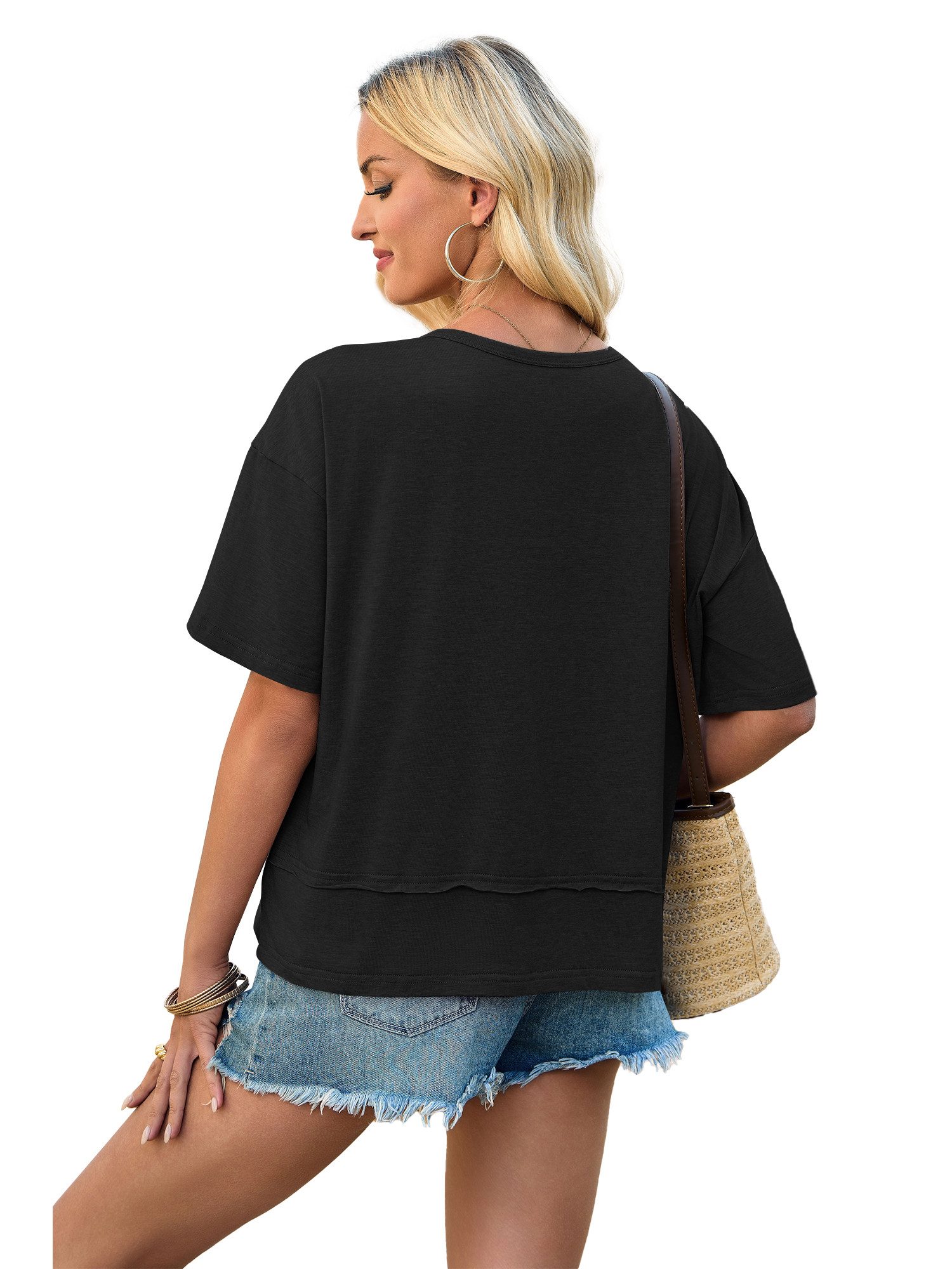 Imily Bela T-Shirt Damen Lässige Kurzärmelige Fließende Oberteile (Packung, 1-tlg., 1per-Pack) einfarbig
