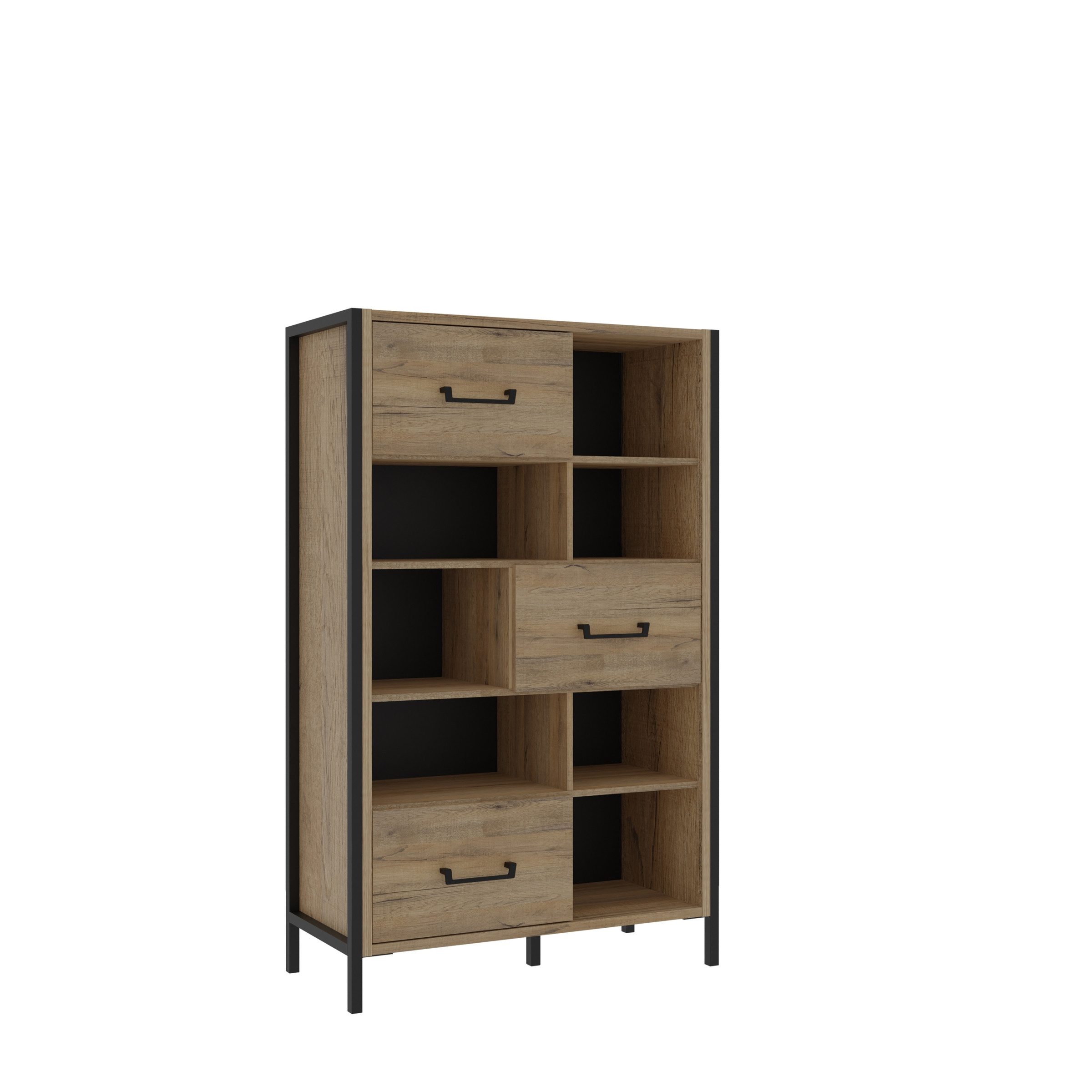 freiraum Highboard ORIENTAL TREE, 3 Türen, Bartex Eiche Dekor / Schwarz - 94,1x151,5x41,5cm (BxHxT)