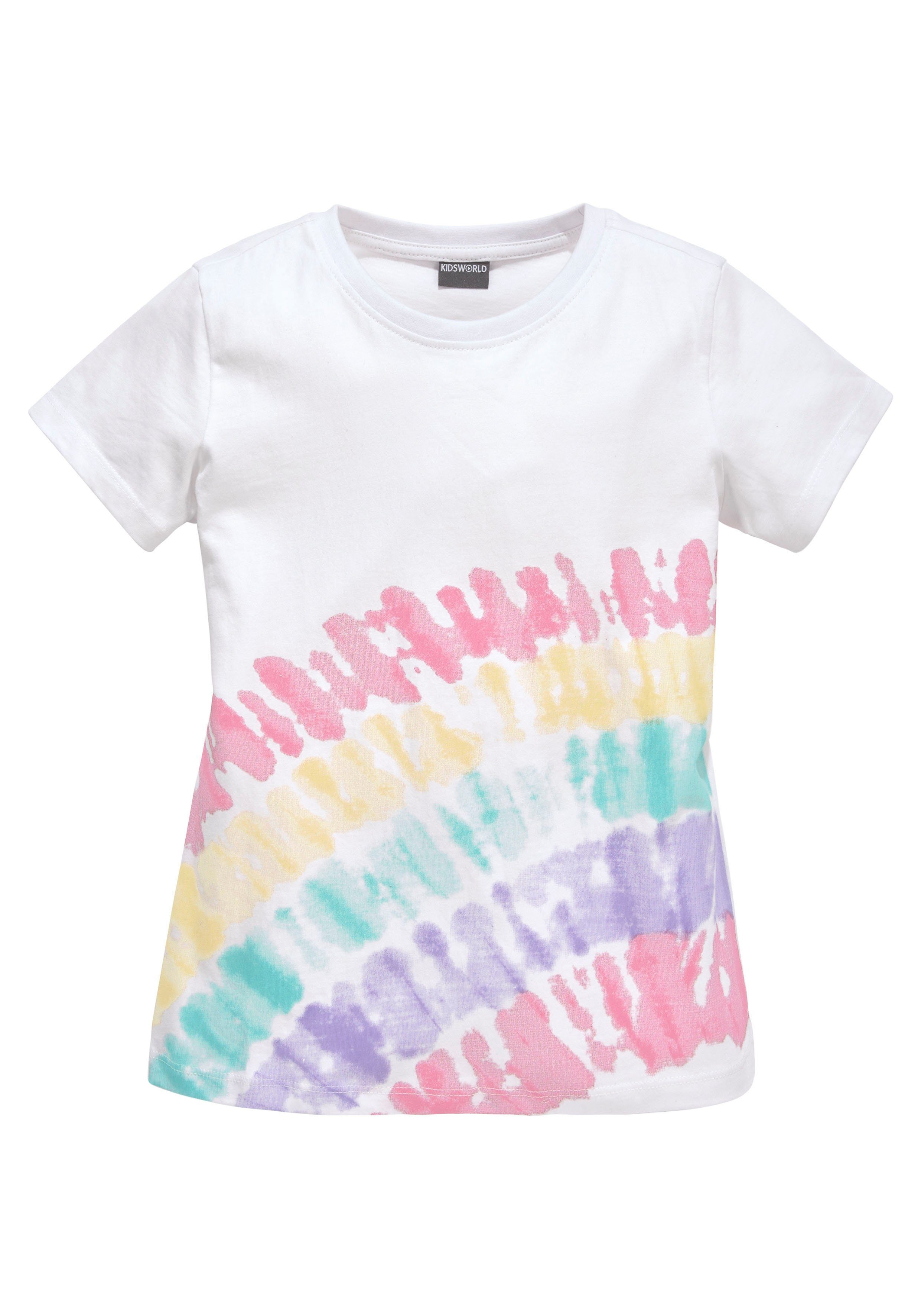 KIDSWORLD T-Shirt Shirt mit Regenbogen-Print Kurzarm, hüftlang geschnitten, bedruckt, Rundhals-Ausschnitt. Reduzierter Preis € 12,99. Unverbindliche Preisempfehlung € 14,99, (€ 12,99 pro 1 Stk)