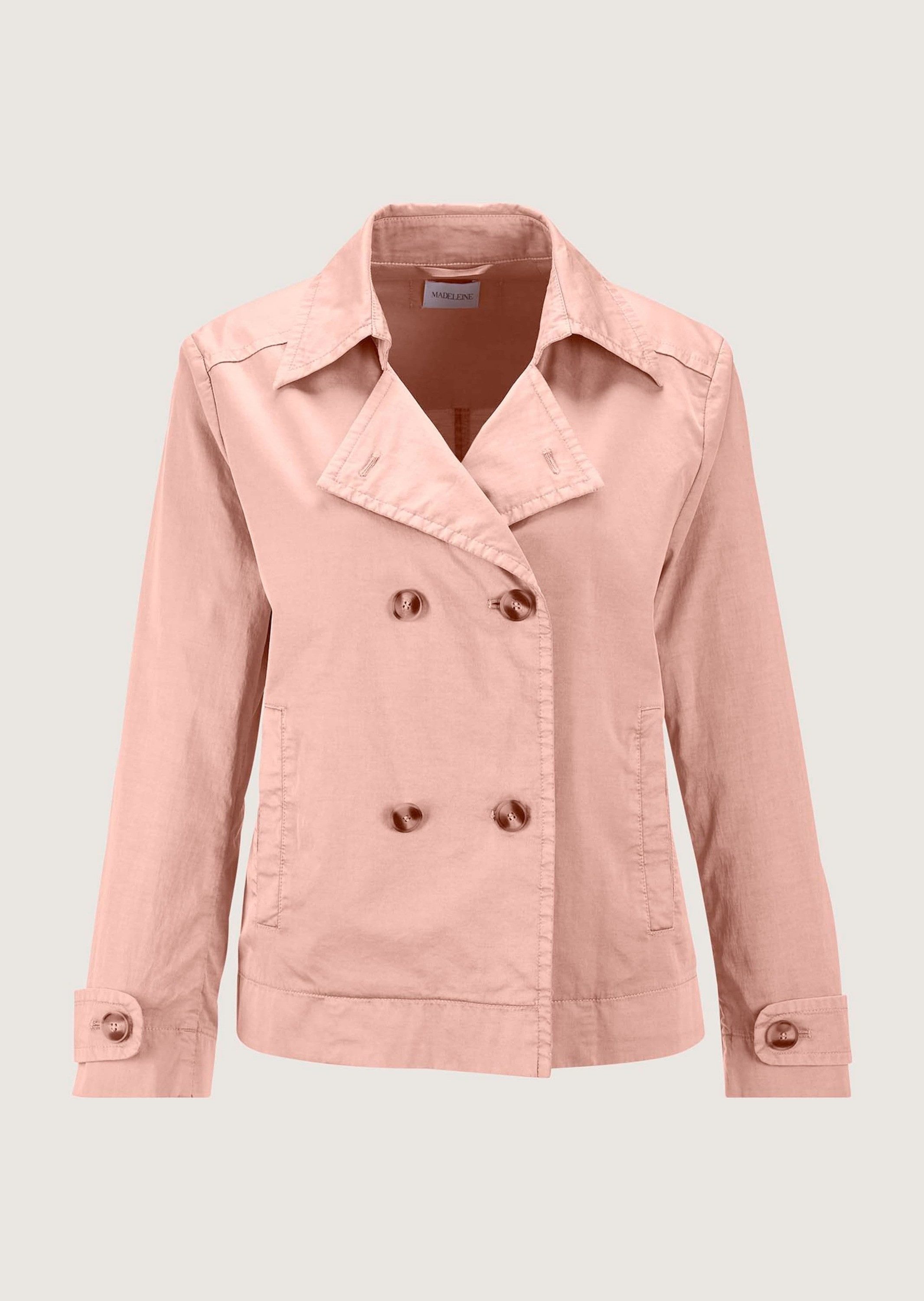 MADELEINE Trenchcoat Modischer Kurztrench im Used-Look Uni-Design mit markantem Reverskragen und Zweireiher