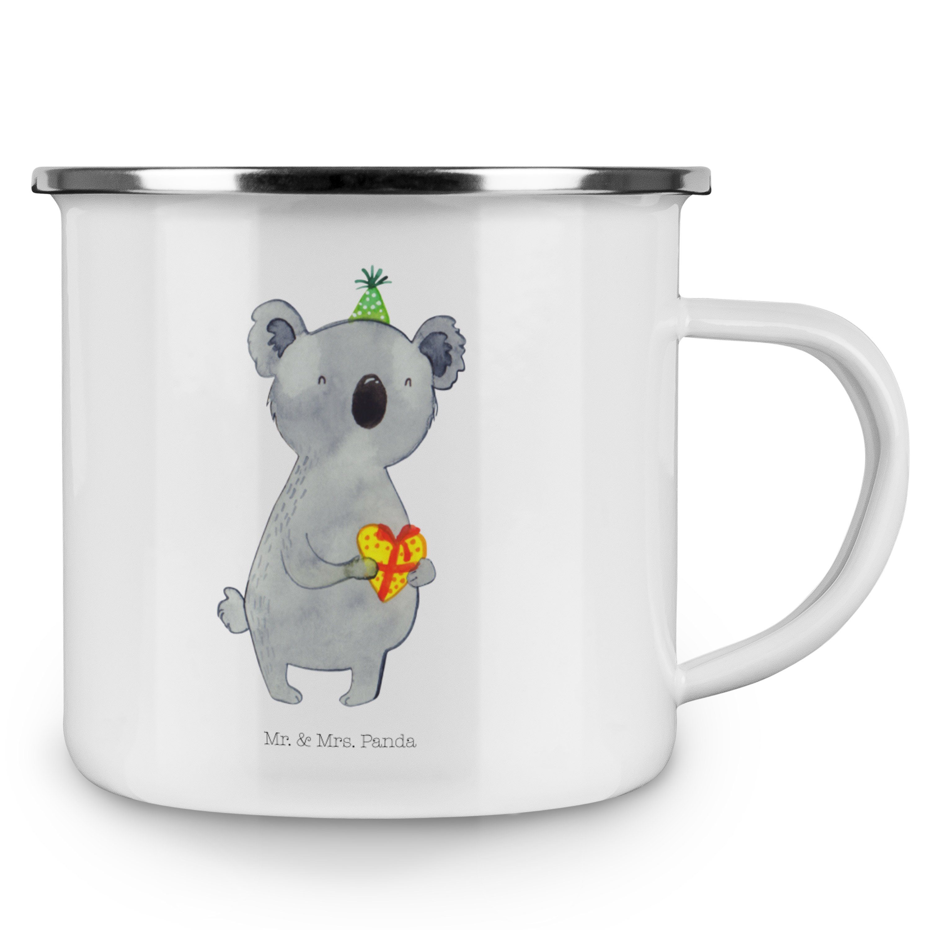 Campingtasse, Mrs. Panda Metalltasse, - Emaille & Weiß Becher Blechtasse, Geschenk Mr. Koala - Kaffee