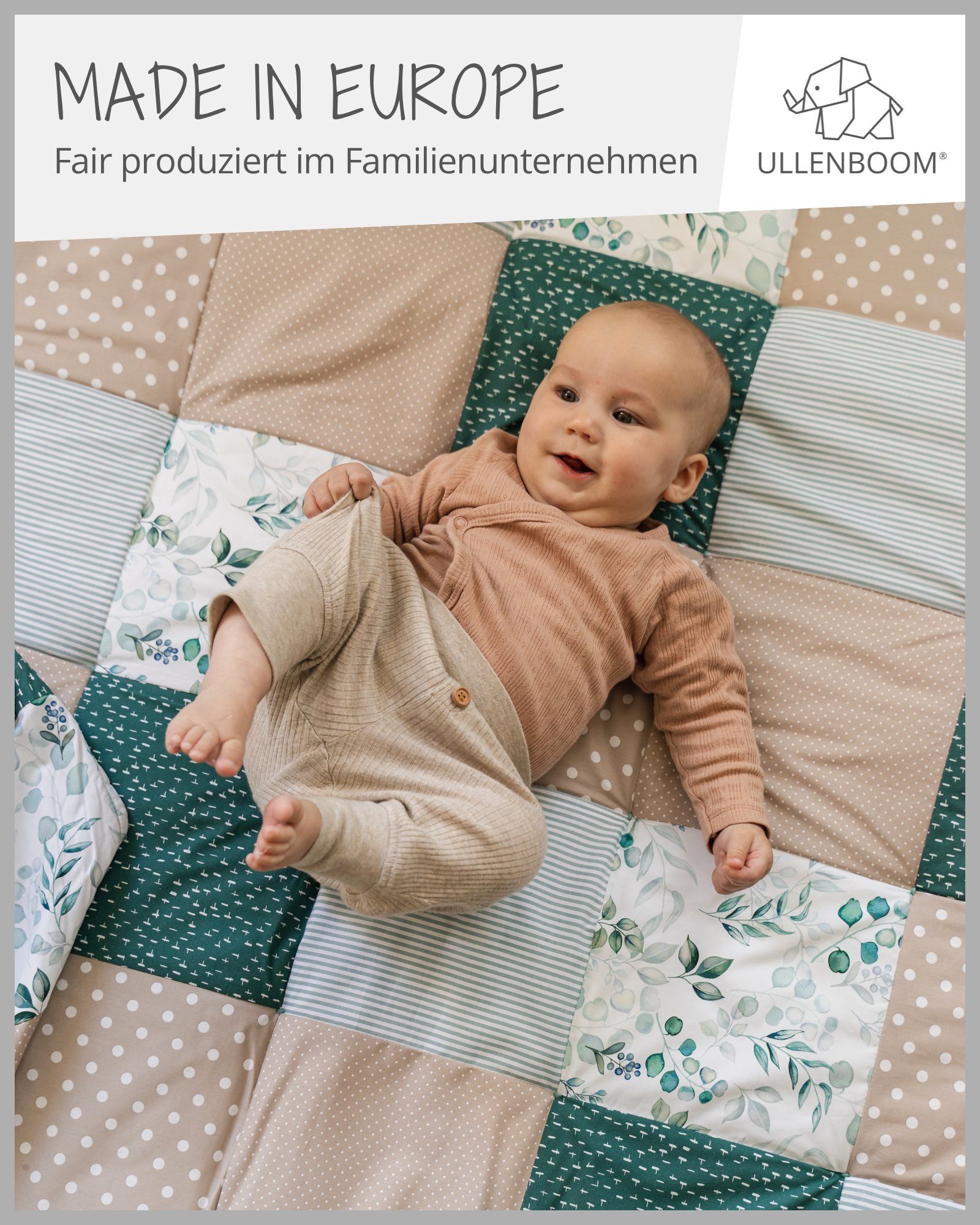 Krabbeldecke Baby Krabbeldecke EU), 100% Größe ULLENBOOM ®, Dick in in verschiedenen Außenstoff "Eukalyptus" Baumwolle, (Made gepolstert