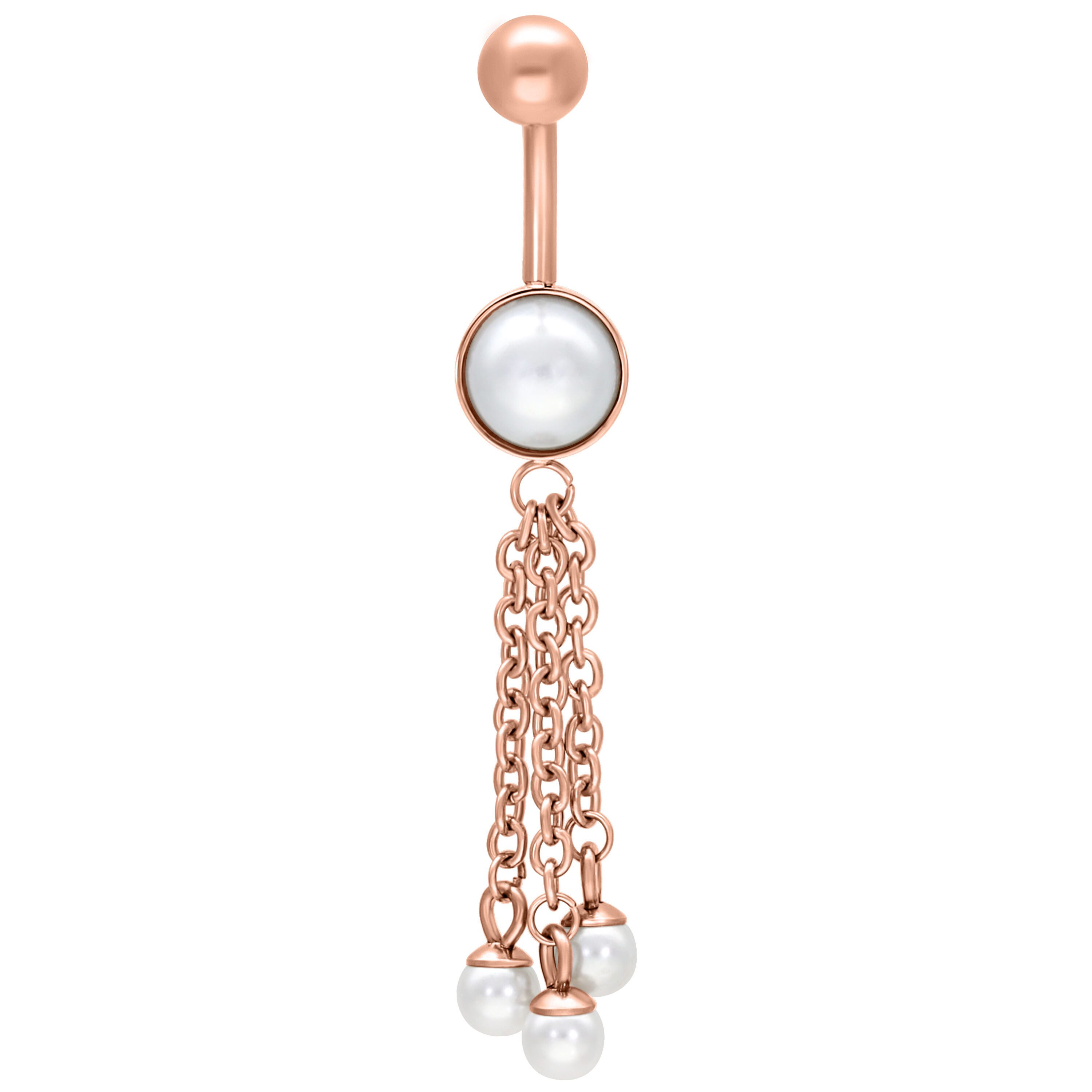 Wildcat Bauchnabelpiercing Dangling Synthetic Pearl Bananabell für Bauchnabel, 1 Stück, Chirurgenstahl 316L - wasserfest, hautverträglich, Roségold