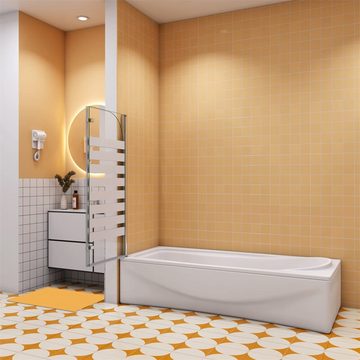 duschspa Badewannenaufsatz Badewannenaufsatz mit weißen Streifen Faltwand auf Badewanne NANO Glas, Einscheibensicherheitsglas, Sicherheitsglas, (Set), Breite 120cm, Höhe 140cm, Glas