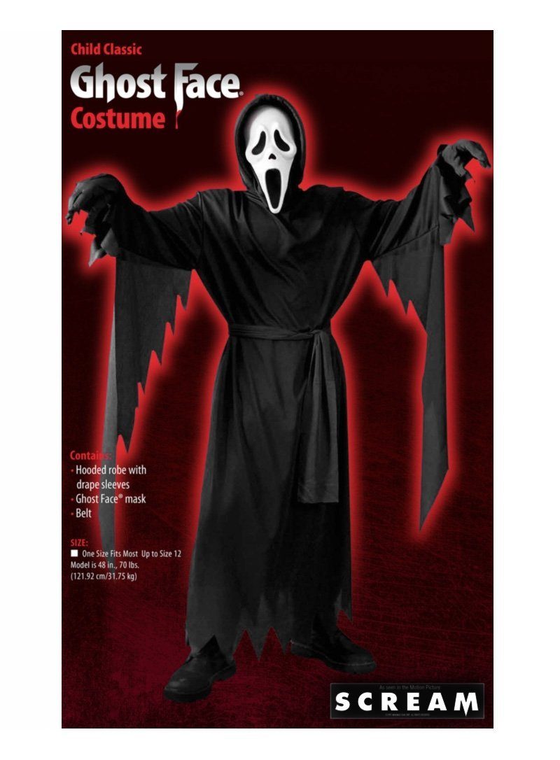 Fun World Kostüm Original Scream - Horror Halloween Kostüm Kinder, Gruseliges Halloween Kinderkostüm