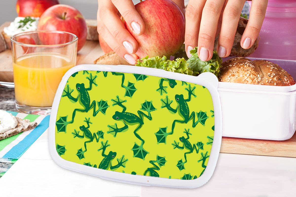 MuchoWow Lunchbox Frosch (2-tlg), Muster, für Brotbox - für Tiere weiß und Dschungel - Kinder Brotdose, - Kunststoff, und Jungs Mädchen Erwachsene