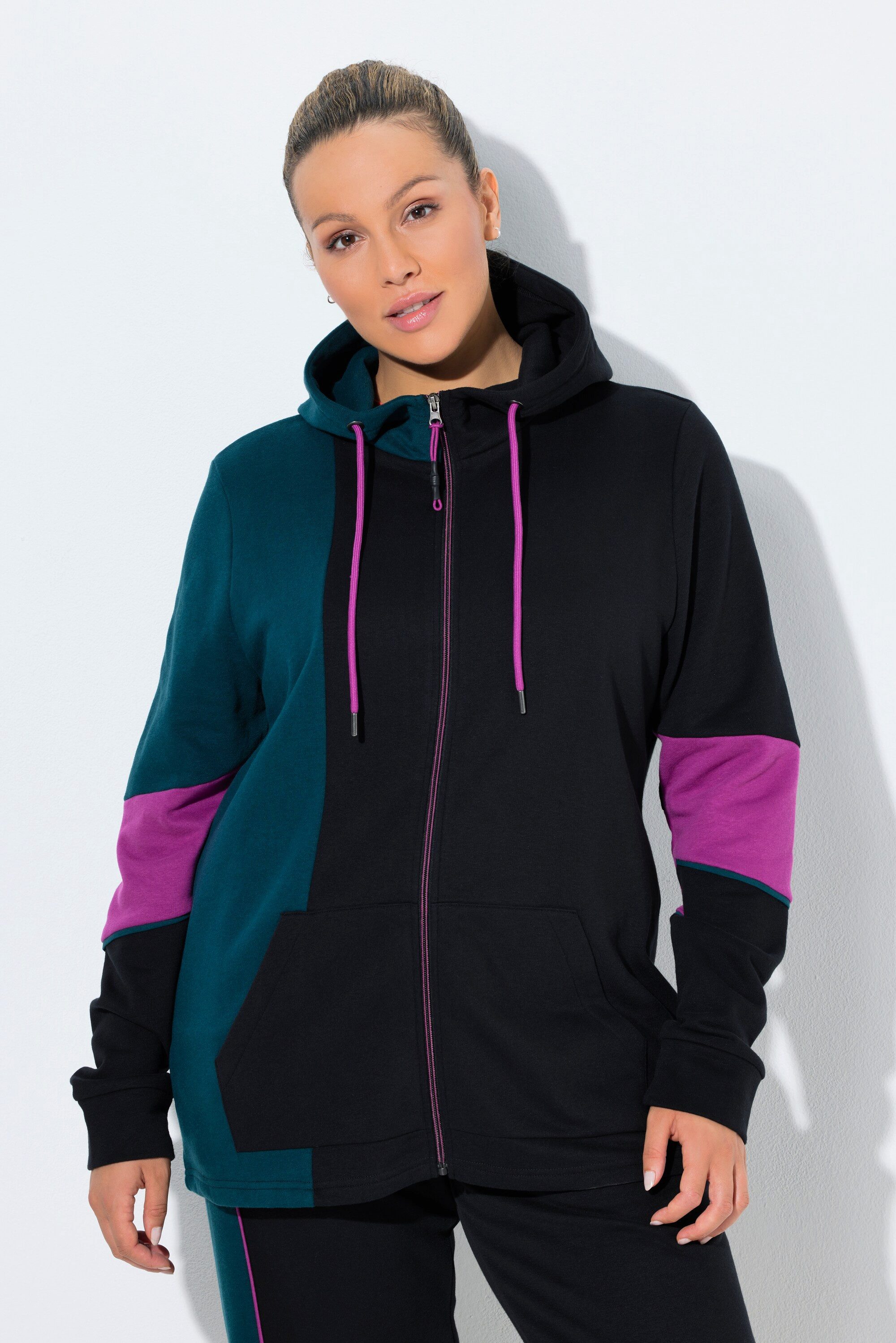 Ulla Popken Sweatjacke Sweatjacke Colorblocking Kapuze Kängurutasche günstig online kaufen
