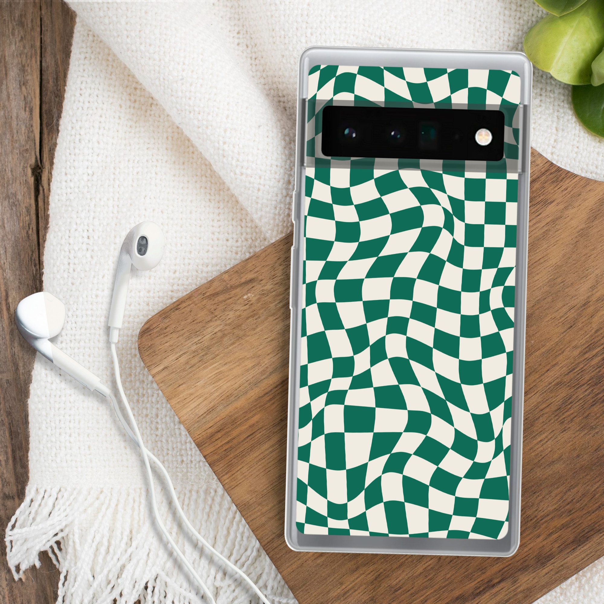 MuchoWow Handyhülle für Google Pixel 6 Pro Gewellte Boxen - Grün - Weiß - Abstrakt, Handy Case, Silikon, Bumper Case Dünn