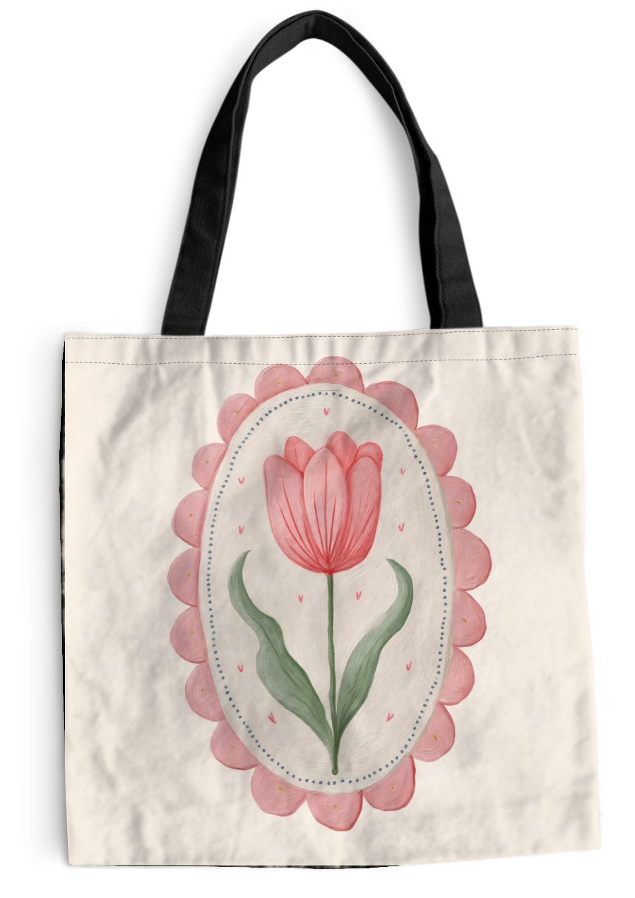 MuchoWow Shopper Tulpe - Rahmen - Oval - Illustration, Handtasche, Damen und Herren, Schultertasche, Umhängetasche, Tote Bag