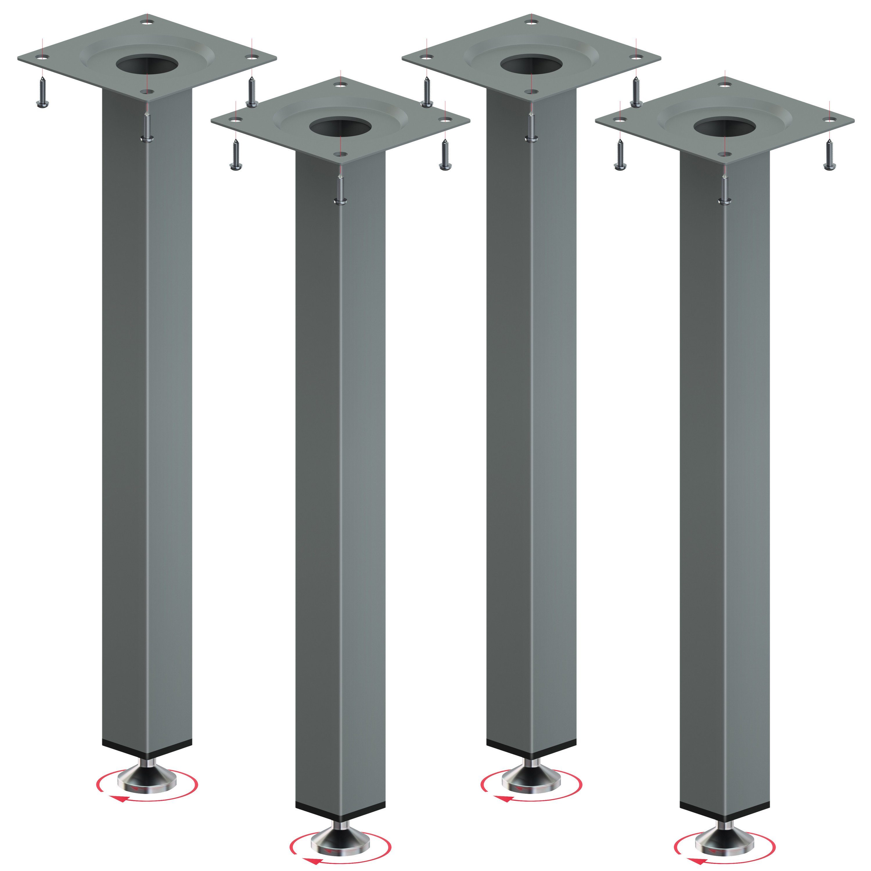 Silbermatt, mm Inklusive ib Tischfüße - Set - 25 4er x Möbelfüße style Tischbeine 25 Regulierschrauben Tischbein