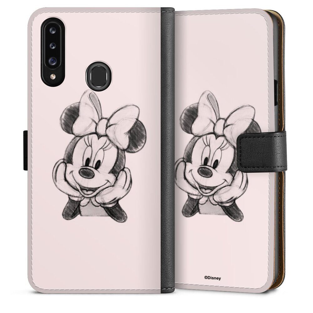DeinDesign Handyhülle Minnie Mouse Offizielles Lizenzprodukt Disney Minnie Posing Sitting, Samsung Galaxy A20s Hülle Handy Flip Case Wallet Cover