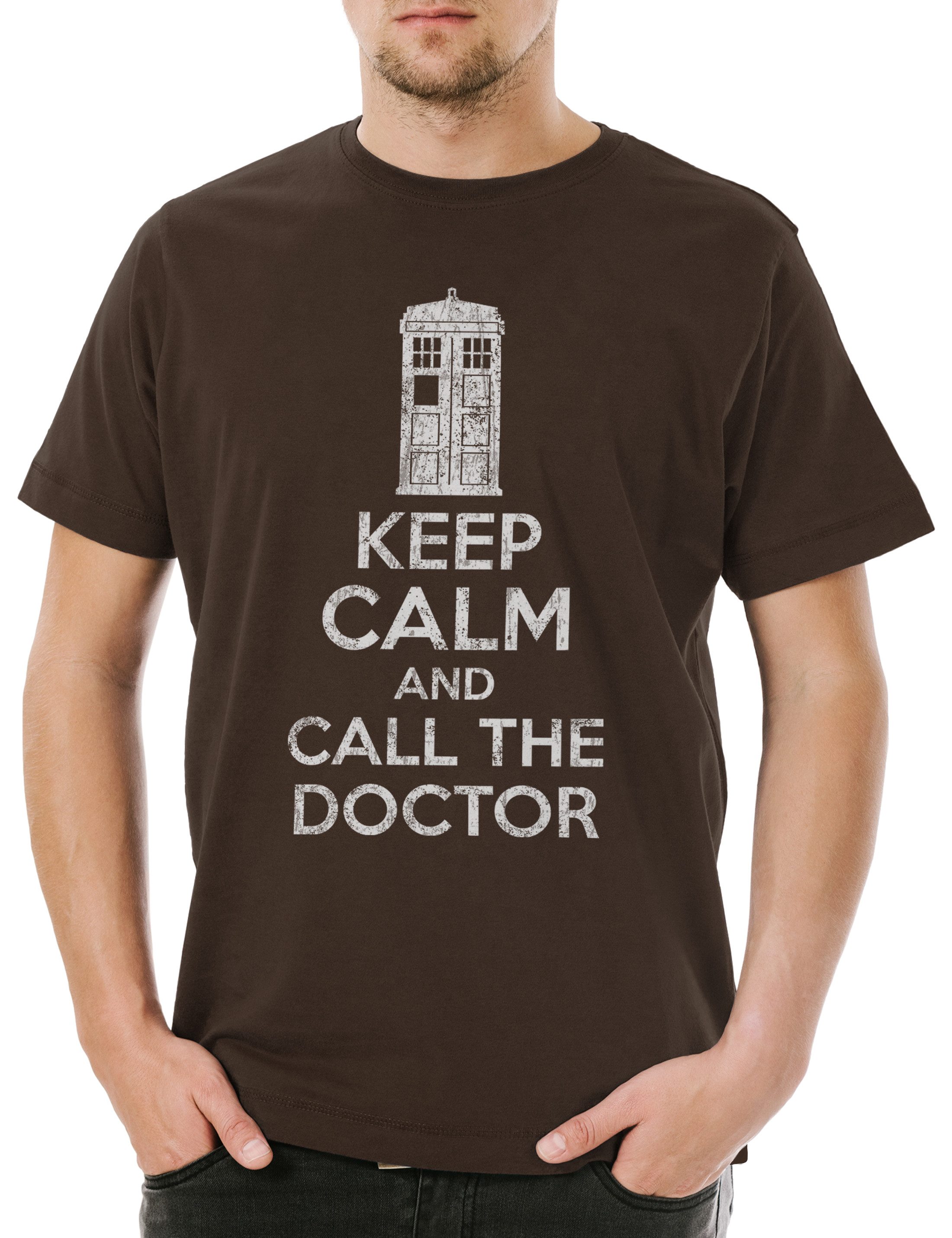 Urban Backwoods Print-Shirt Keep Calm And Call The Doctor Herren T-Shirt Doktor Kult Who Phone (1-tlg) Booth Graham Yasmin Ryan