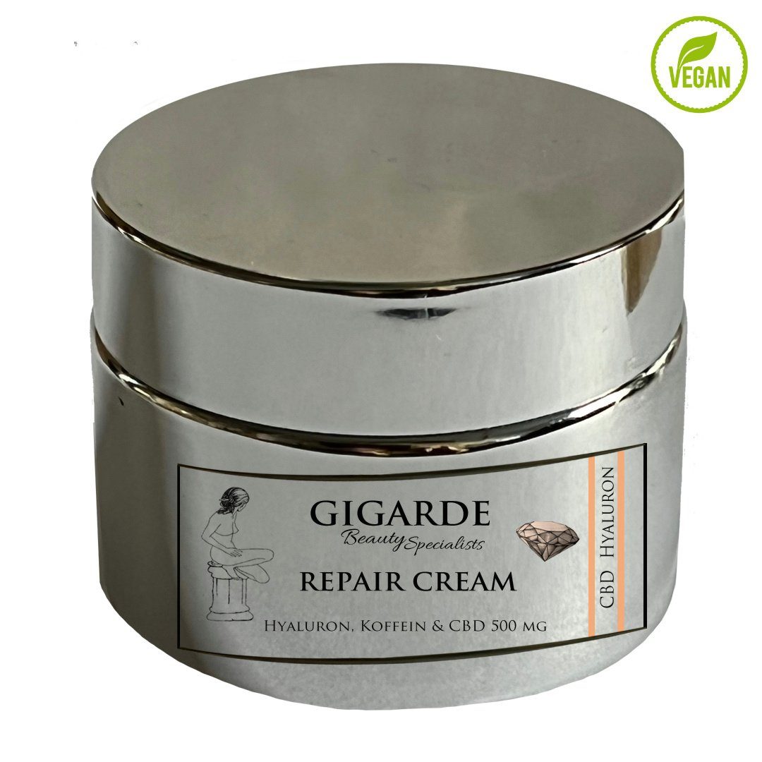 Gigarde Aloe Kosmetik GmbH Tagescreme Repair Creme mit CBD, Aloe Vera, Hyaluron, Koffein, CBD 500 mg, 50 ml, Aufpolsternd