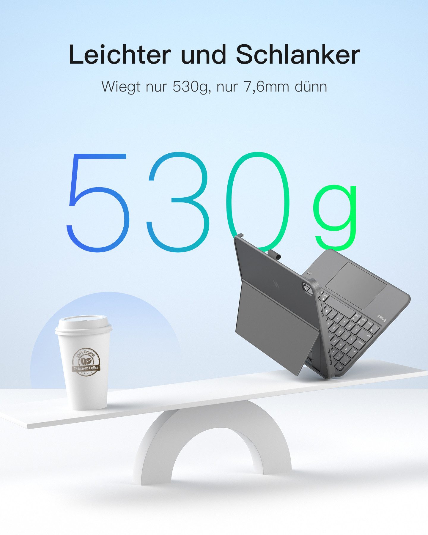 Inateck Hülle mit Tastatur für iPad 11 Gen A16, iPad 10 Gen, mit Stifthalter iPad-Tastatur (Vertikaler/Horizontaler Ständer,Großes Trackpad,Abnehmbar,Abnehmbare)