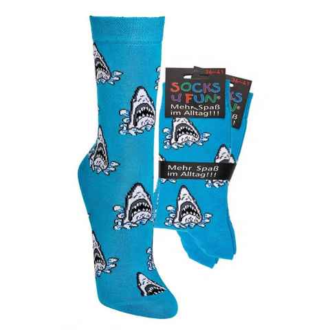 Socks 4 Fun Freizeitsocken Hai Socks 4 Fun (2 Paar, 2-Paar, 2 Paar) lustiges Design