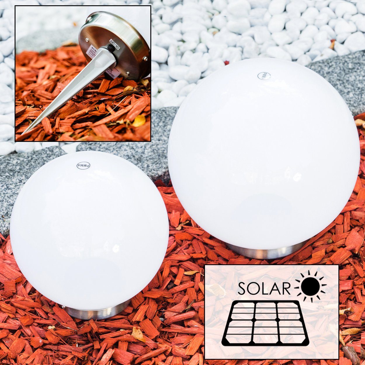 hofstein Kugelleuchte Solar Kugelleuchte 20cm Terrasse Wege Sonne Licht Veranda Garten Lampe