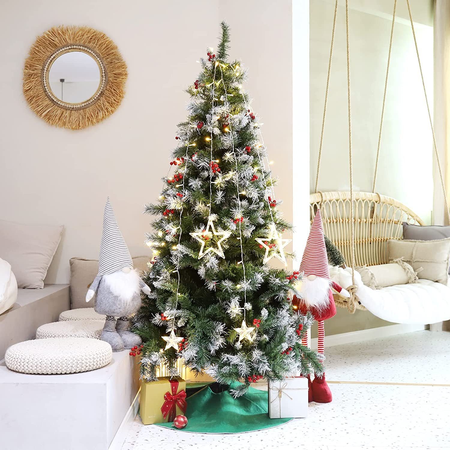 Salcar LED-Lichterkette Christbaumbeleuchtung mit Ring Sterne Lichterkette Weihnachtsbaum, 1,5M mit Fernbedienung und 9 Modi, Warmweiß – Bild 5 von 5