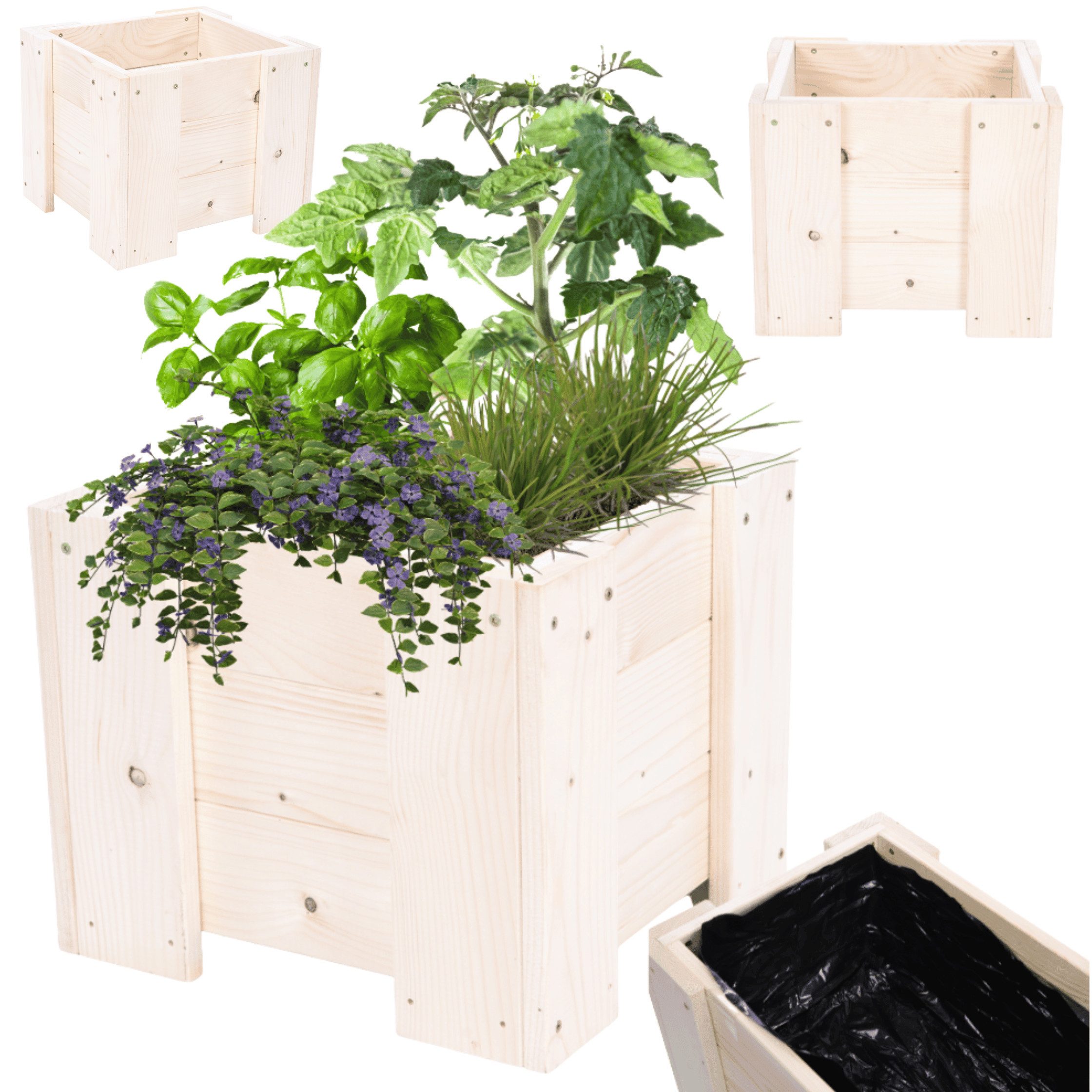 Modo24 Blumenkasten Pflanzkübel Holz, Hochbeet mit Schutzfolie, Kiefernholz Pflanzkasten, Blumenkasten für Outdoor Garten Terrasse Balkon, Wetterfest RDZP