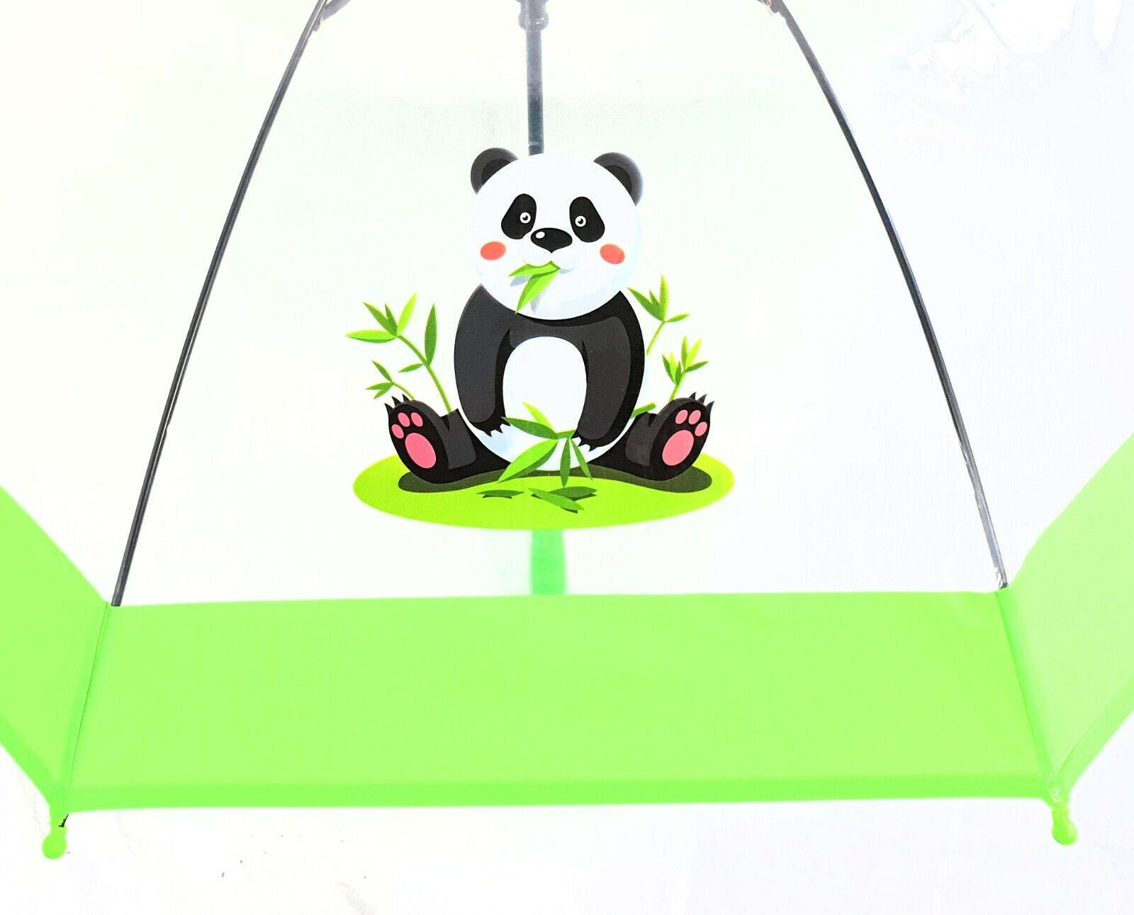 Dr. Neuser Stockregenschirm Kinder durchsichtig mit süßer Automatik, tranparent Panda Regenschirm transparent grün
