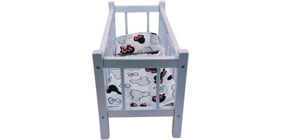 GOLDKIDS Puppenmöbel - Puppenbett Holz - Baby (Puppen Bett mit, Bettwäscheset aus Baumwolle), - 55 x 15 x 28 cm