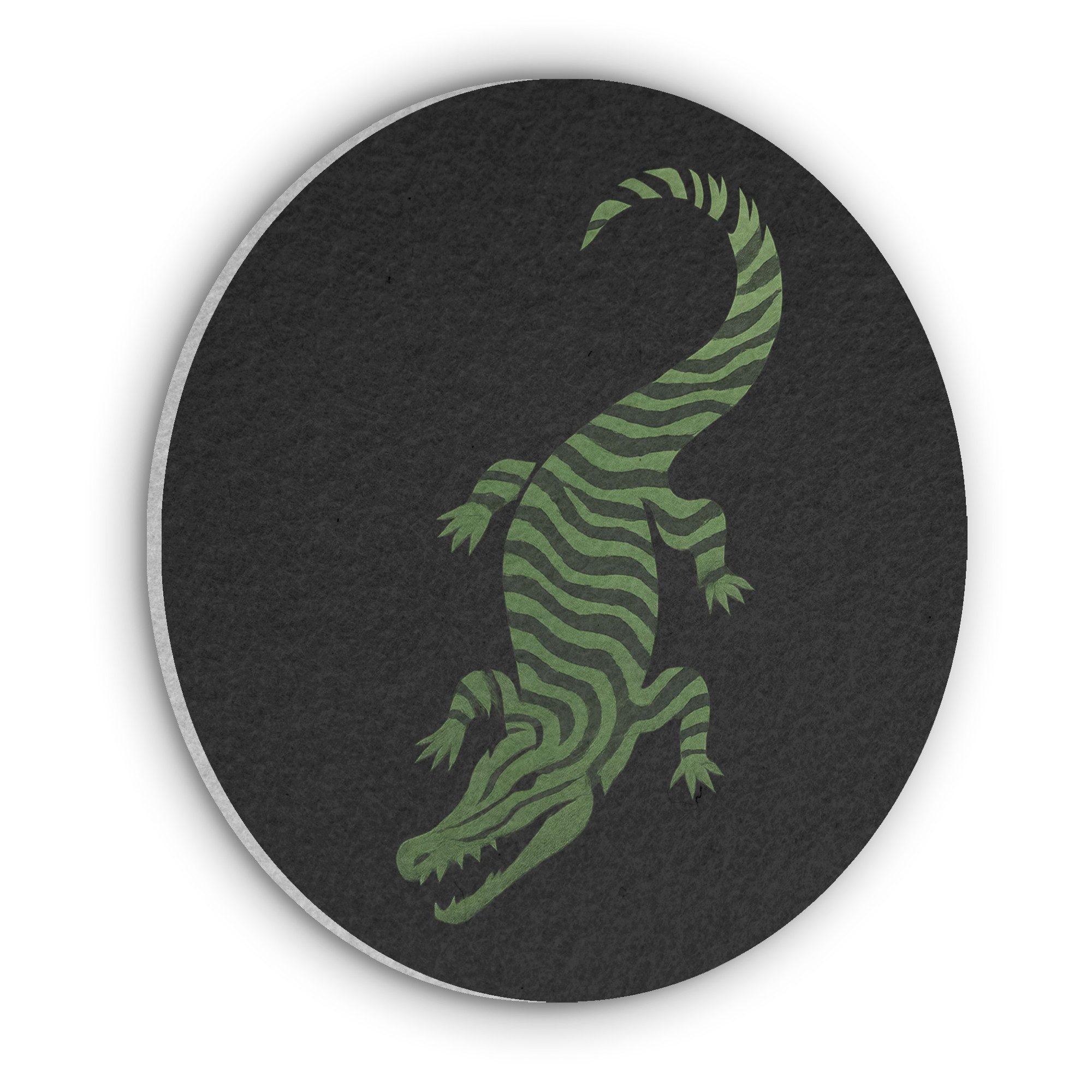 MuchoWow Gemälde Krokodil - Grün - Tigerartig - Streifen, Fotodruck (1 St), Akustikpaneele rund, Schalldämmung, Akustikbilder 30x30 cm