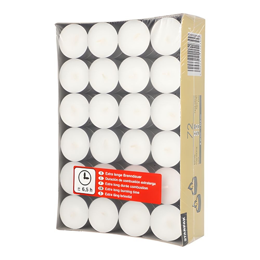 PAPSTAR Teelicht Teelichte Ø 39 mm, 17,5 mm weiss, mit langer Brenndauer 6,5 h 72 Stk