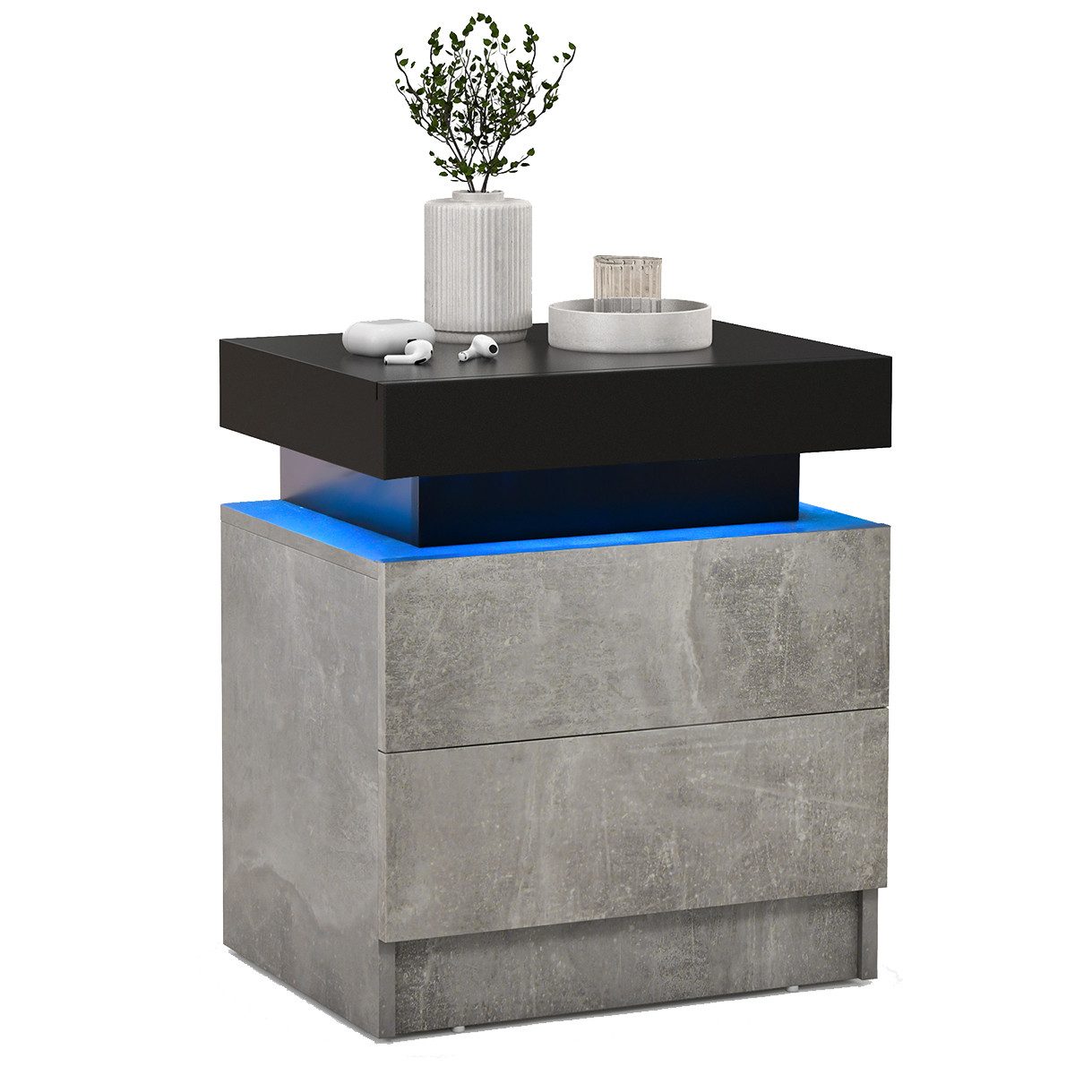 COSTWAY Nachttisch (1-St), LED, mit 2 Schubladen&Fernbedienung, schwarz günstig online kaufen