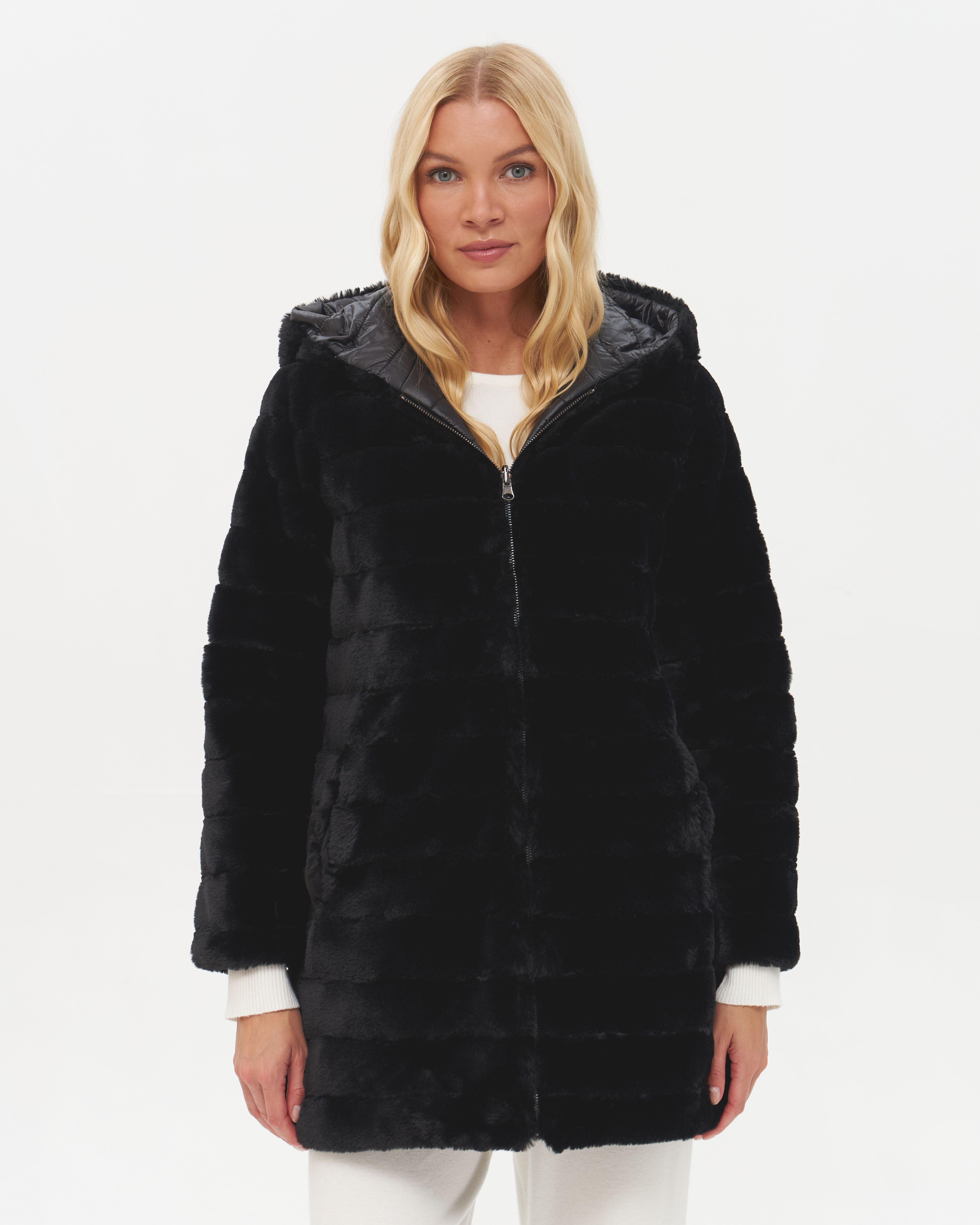 Passioni Wendejacke mit Kapuze 2-in-1 Jacke mit Kunstfell und Steppjacke Übergangsjacke