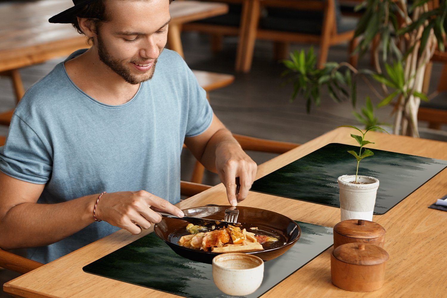MuchoWow Platzset Wald - Nebel - Bäume - Natur, (6-St), Platzsets, Tischset, Abwaschbar, Tischsets, Platzdeckchen – Bild 5 von 5