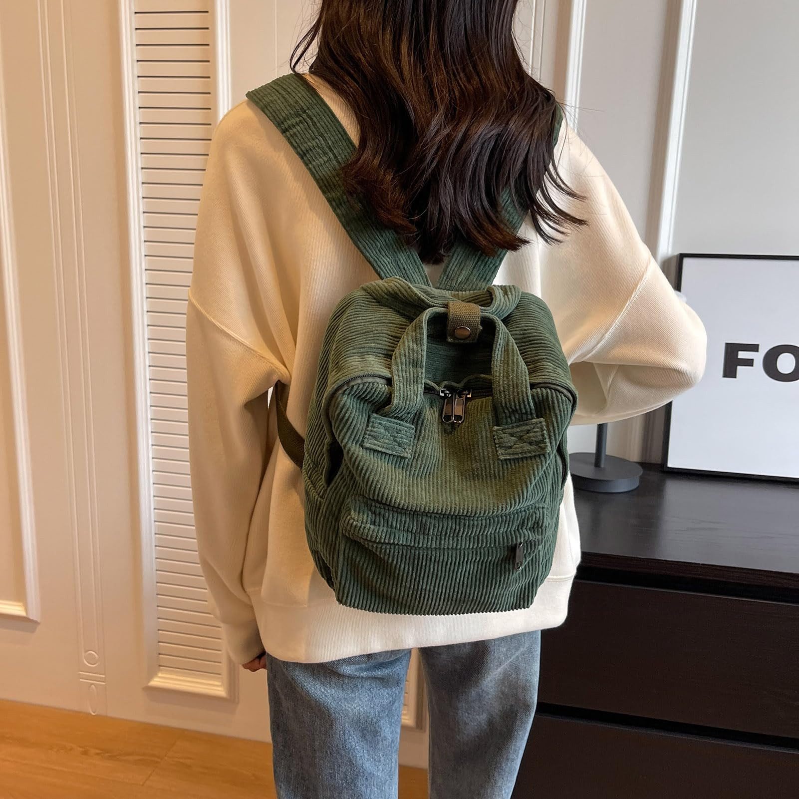 nsihing Rucksack Damen Canvas/Cord Cityrucksack Rucksäcke Daypacks, Rucksackhandtaschen Kinderrucksäcke für Schule Travel Arbeit – Bild 2 von 5