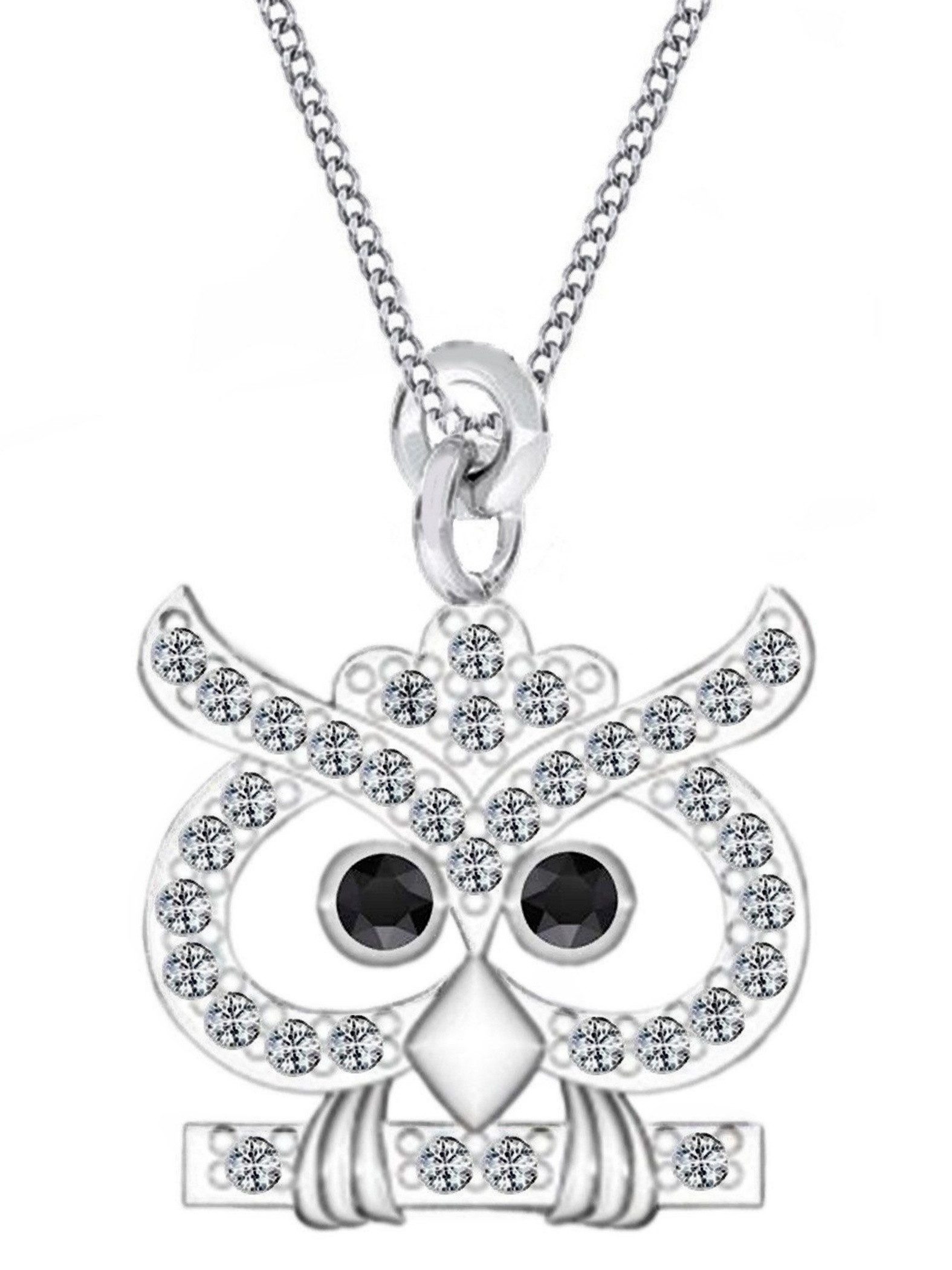 Goldene Hufeisen Kette mit Anhänger Halskette Eule auf Ast Silberkette 925 Silber mit Zirkonia Vogel, 925 Sterling Silber Silberschmuck für Damen, mit Zirkonia