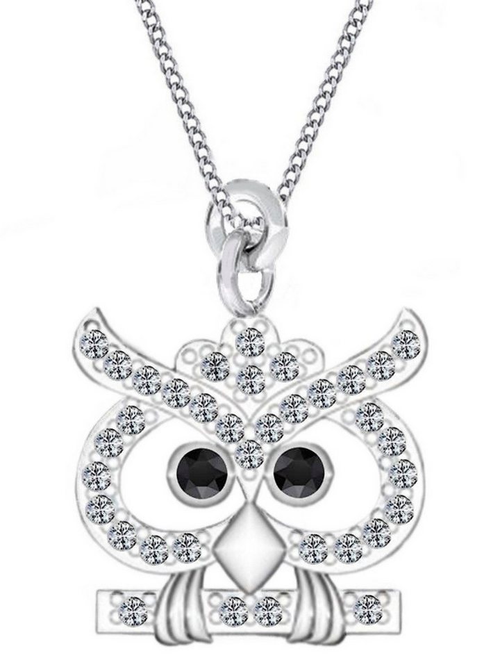 Goldene Hufeisen Kette mit Anhänger Halskette Eule auf Ast Silberkette 925 Silber mit Zirkonia Vogel, 925 Sterling Silber Silberschmuck für Damen, mit Zirkonia
